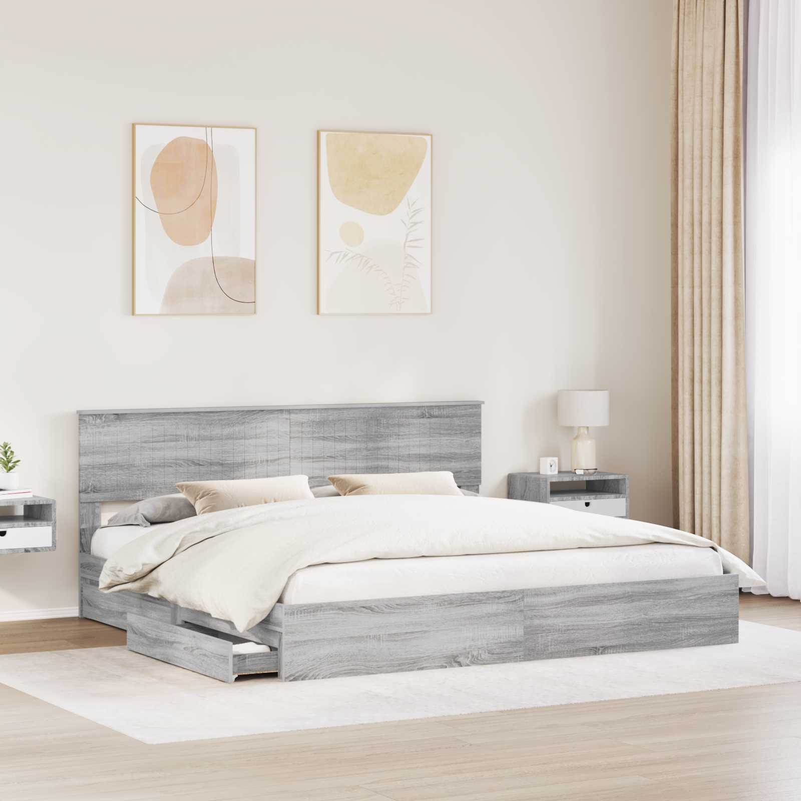 Krevet s od storage Siva Sonoma 200 x 200 cm Konstruirano drvo