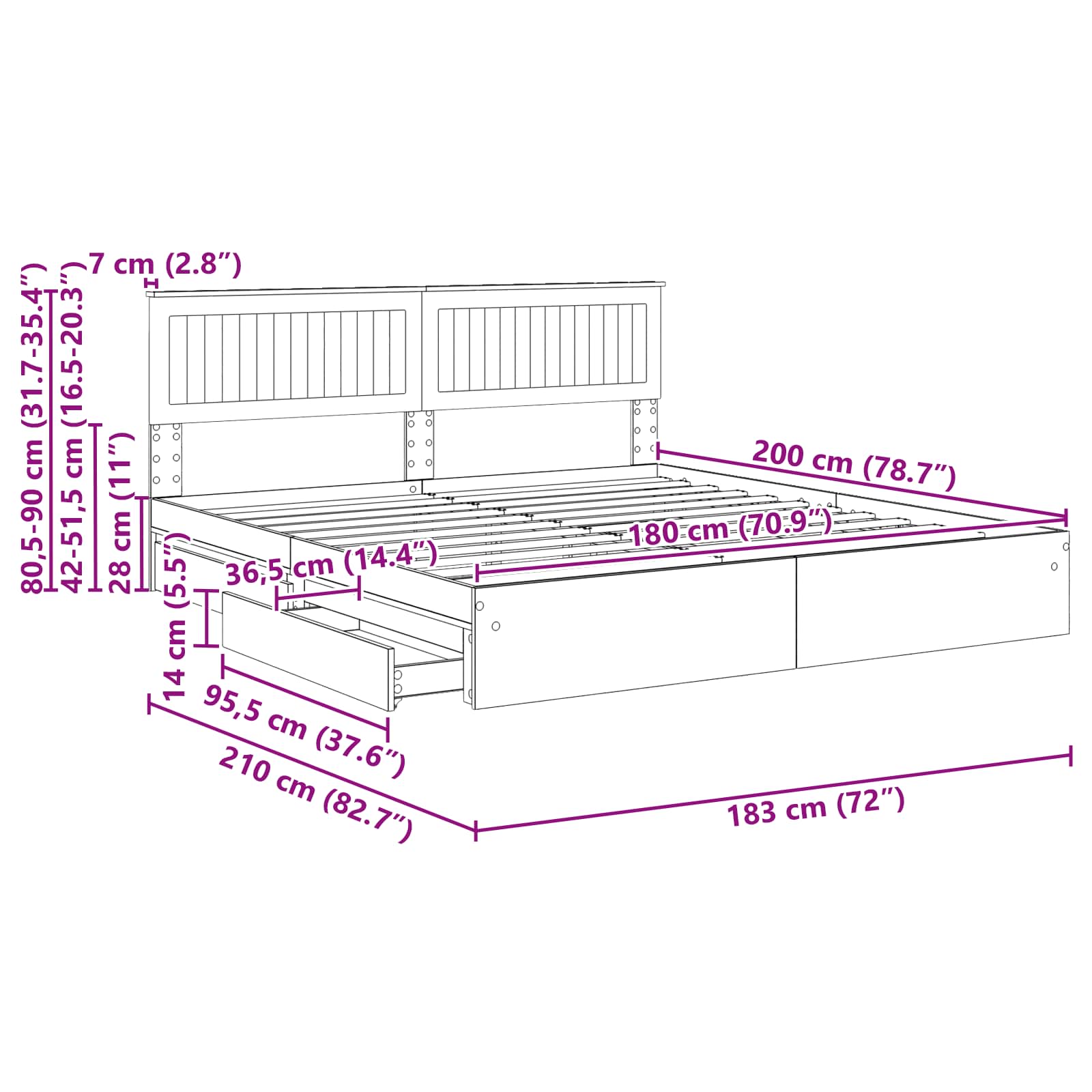 Krevet s od storage Siva Sonoma 180 x 200 cm Konstruirano drvo