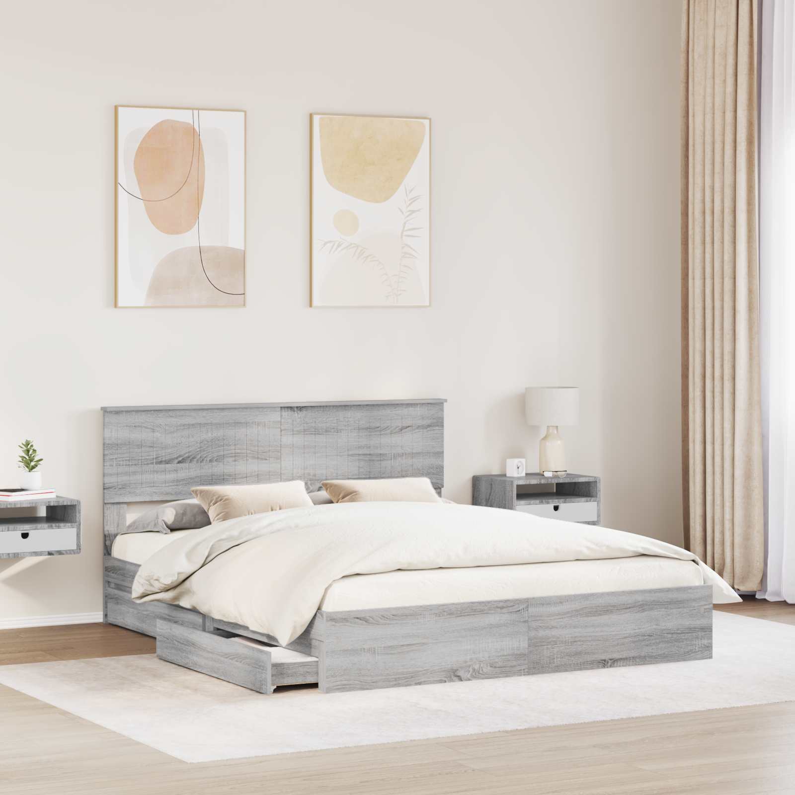 Krevet s od storage Siva Sonoma 160 x 200 cm Konstruirano drvo