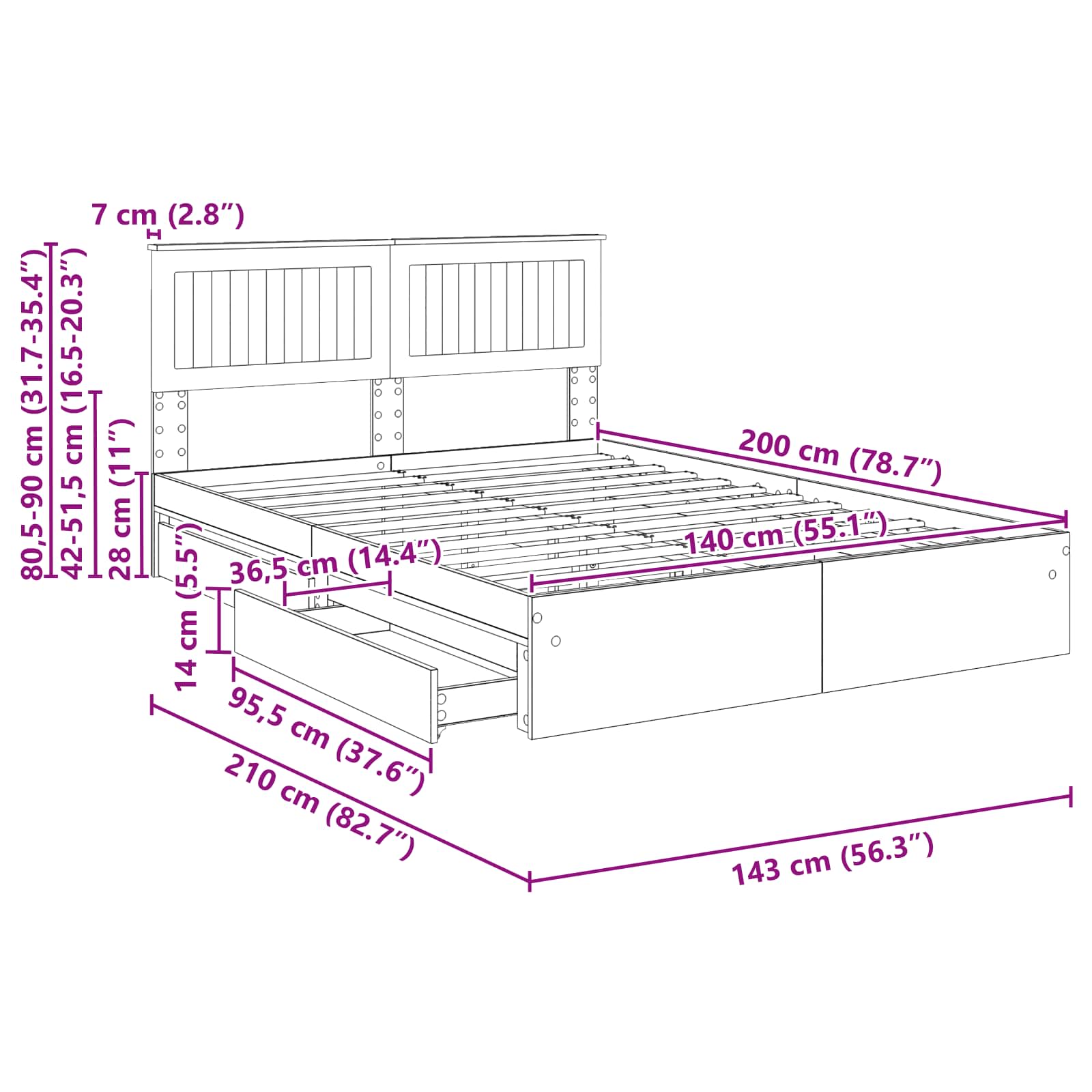 Krevet s od storage Siva Sonoma 140 x 200 cm Konstruirano drvo