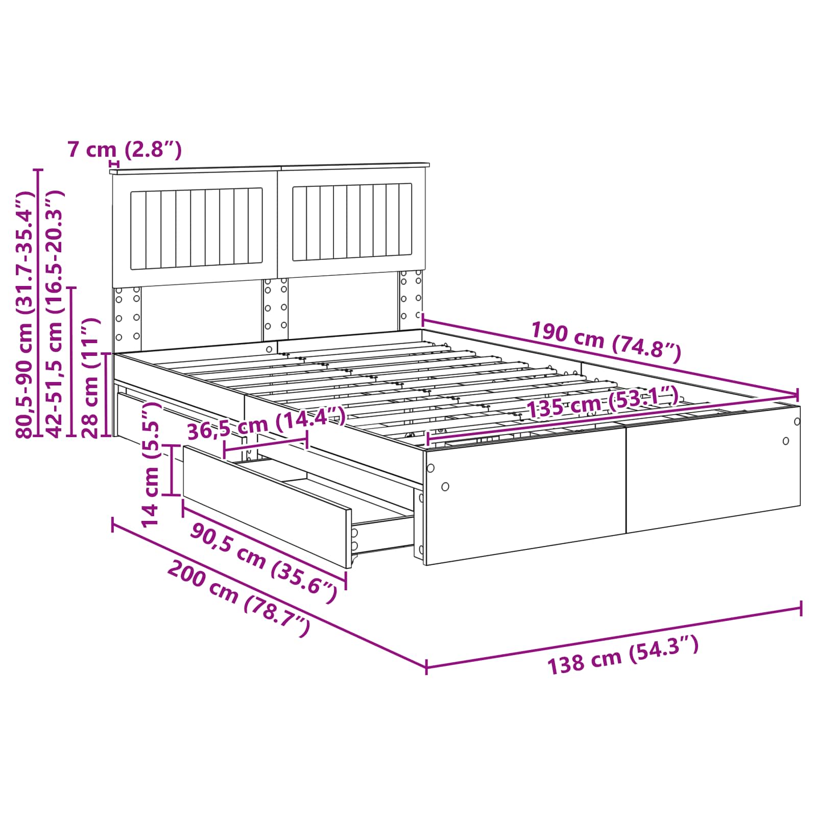 Krevet s od storage Sonoma hrast 135 x 190 cm Konstruirano drvo