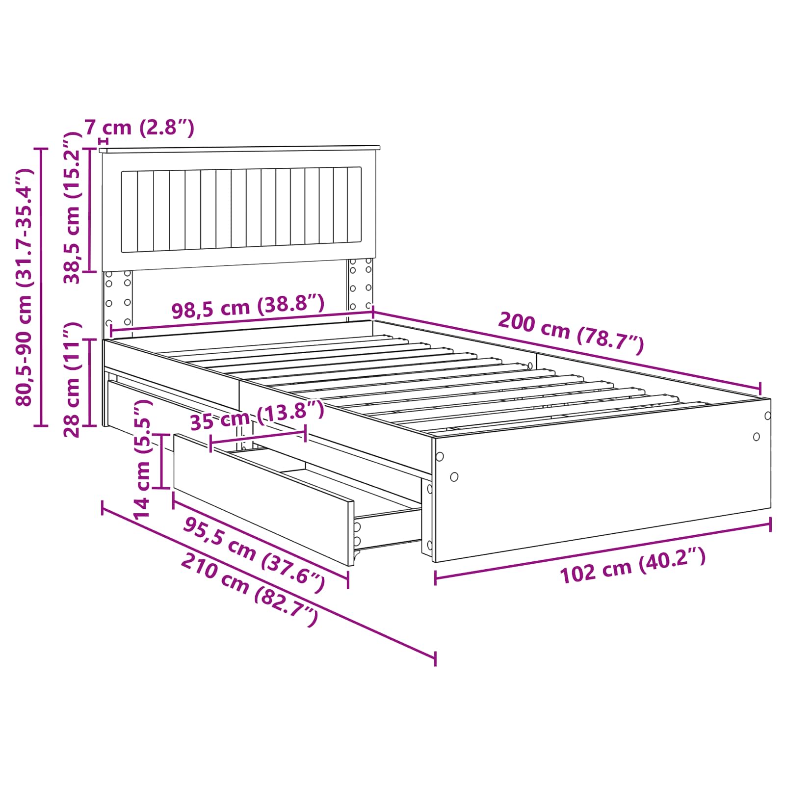 Krevet s od storage Sonoma hrast 100 x 200 cm Konstruirano drvo