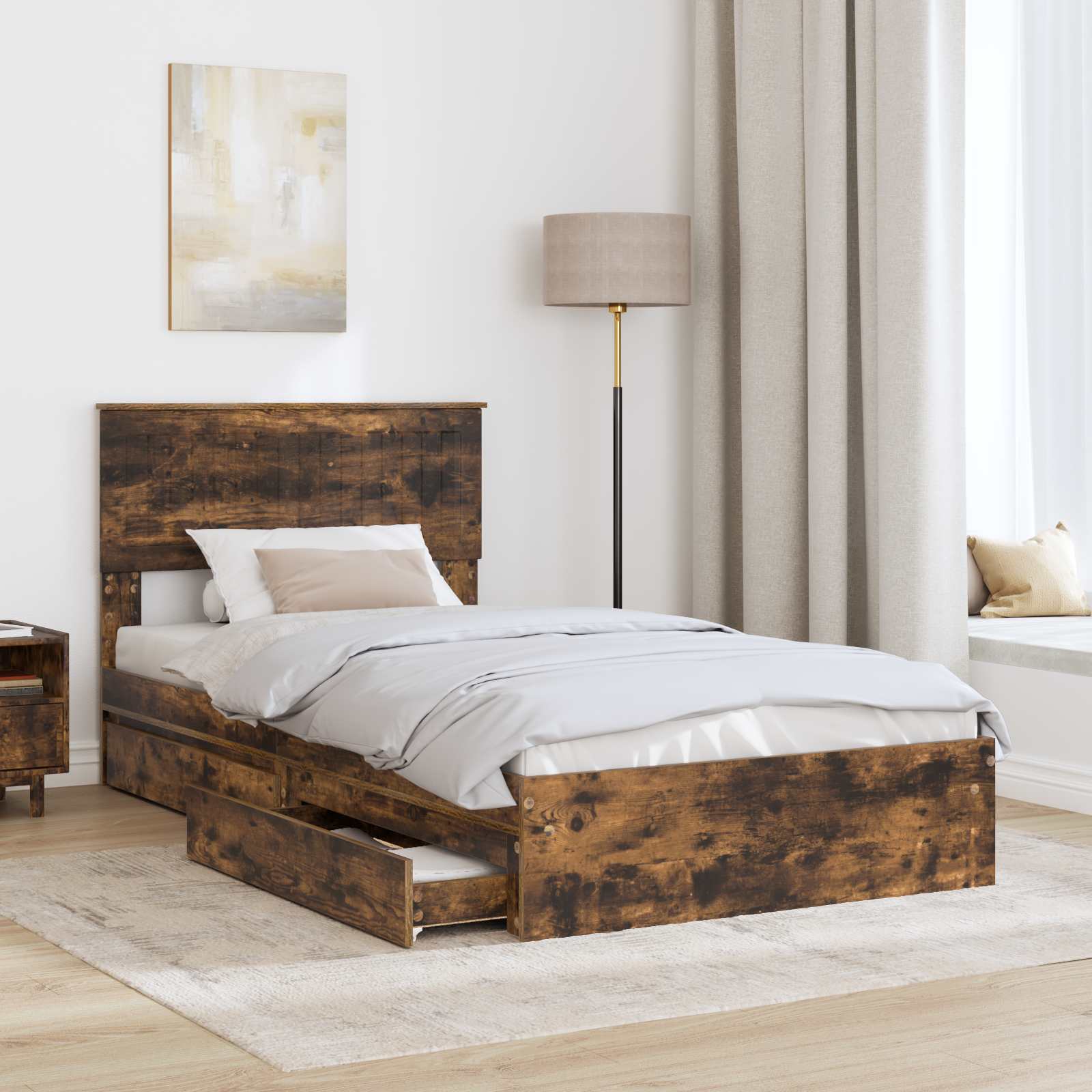 Krevet s od storage s uzglavljem Dimljeni hrast 100 x 200 cm