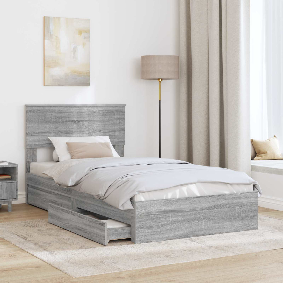 Krevet s od storage Siva Sonoma 100 x 200 cm Konstruirano drvo
