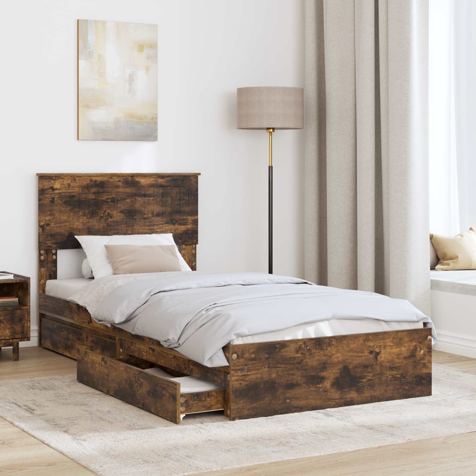 Krevet s od storage s uzglavljem Dimljeni hrast 90 x 190 cm
