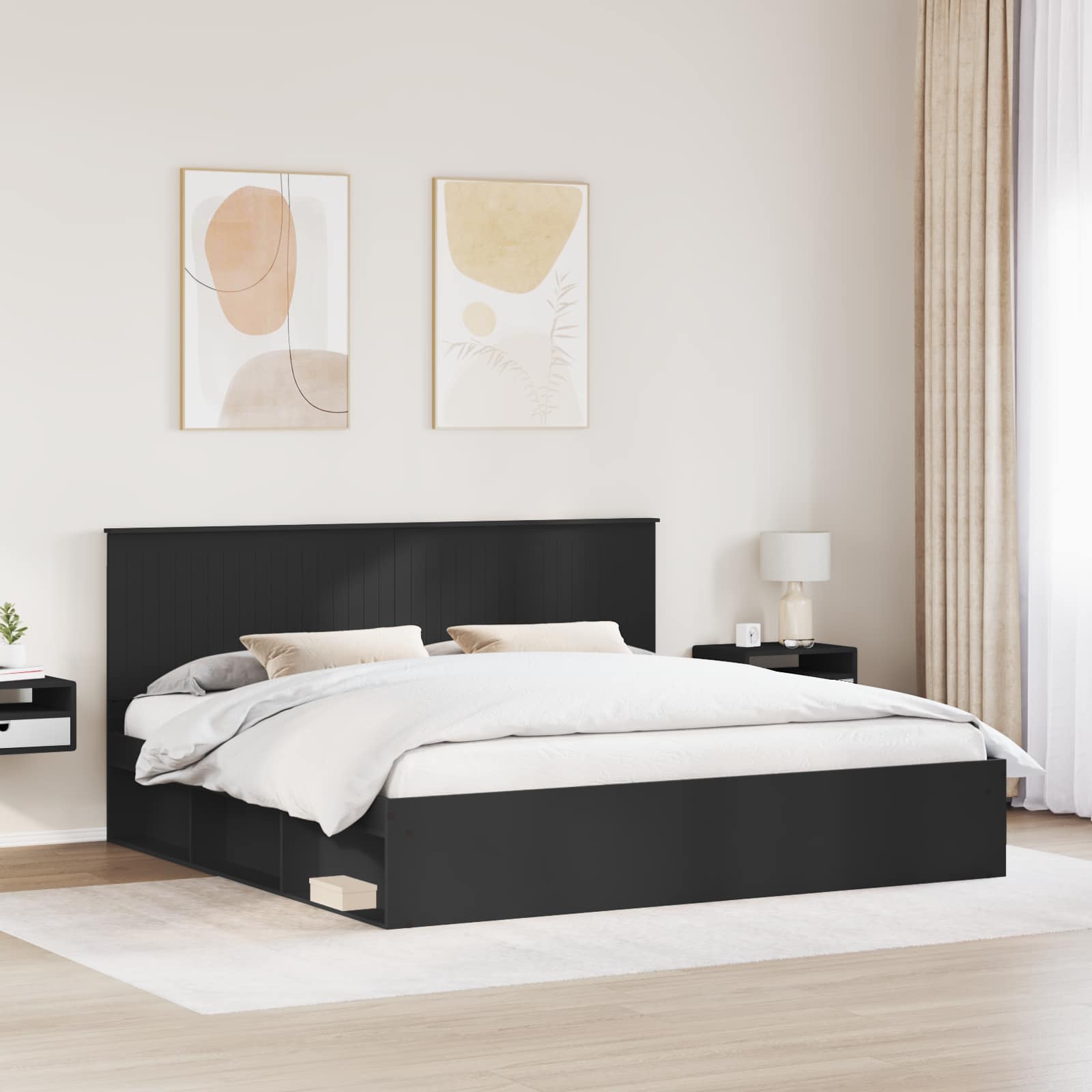 Krevetna konstrukcija Crna 200 x 200 cm Čvrsto borovo drvo