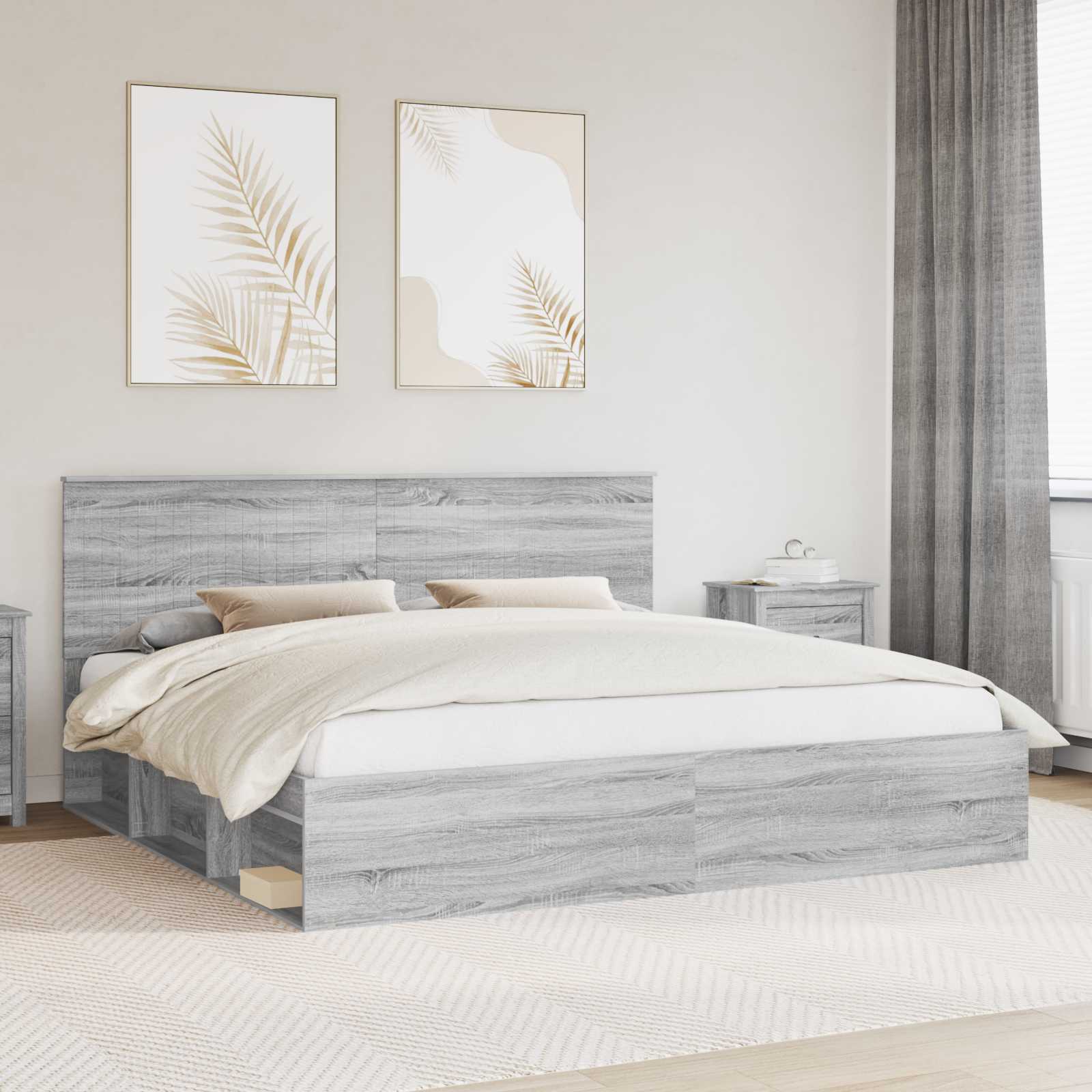 Krevetna konstrukcija s uzglavljem Siva Sonoma 200 x 200 cm