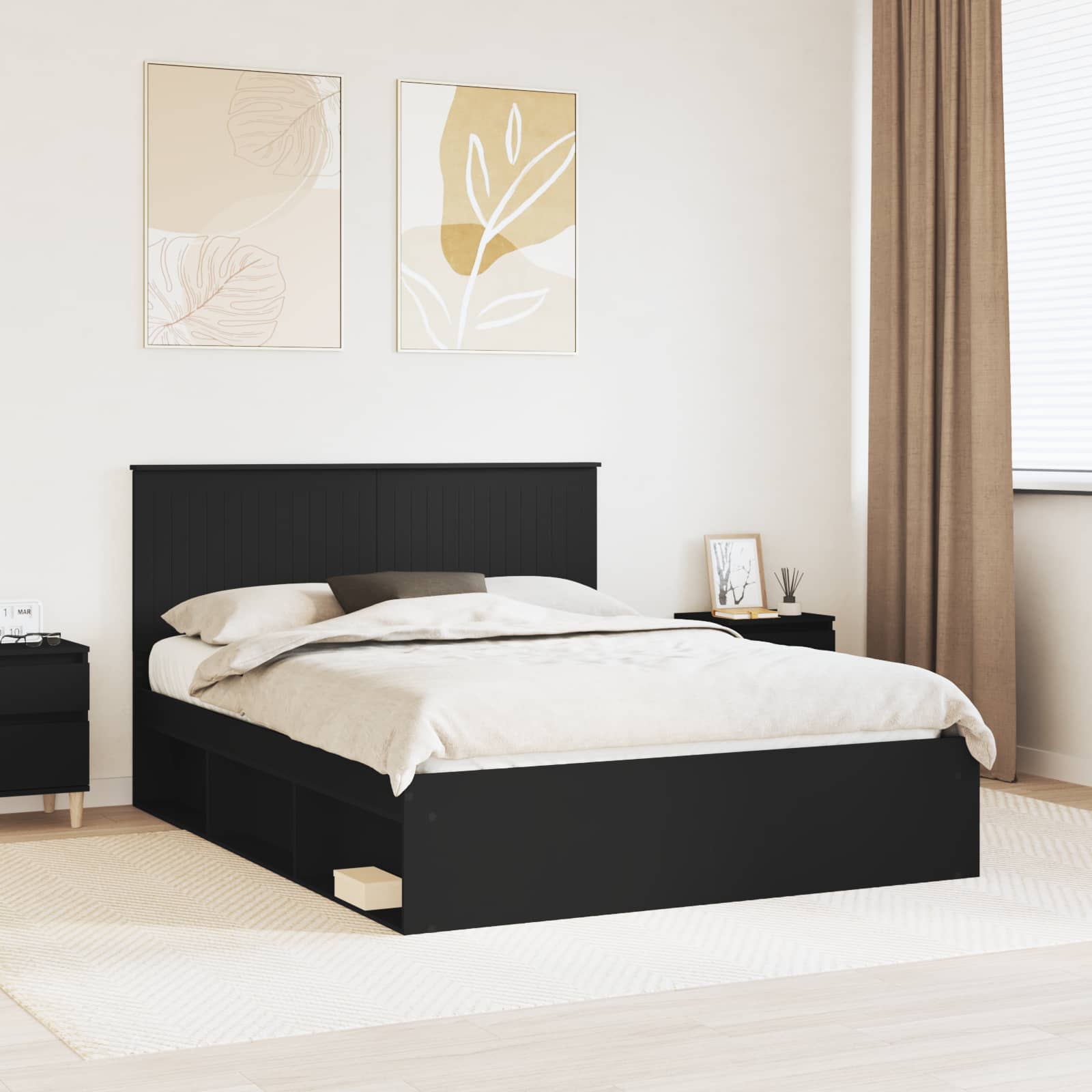 Krevetna konstrukcija Crna 150 x 200 cm Čvrsto borovo drvo