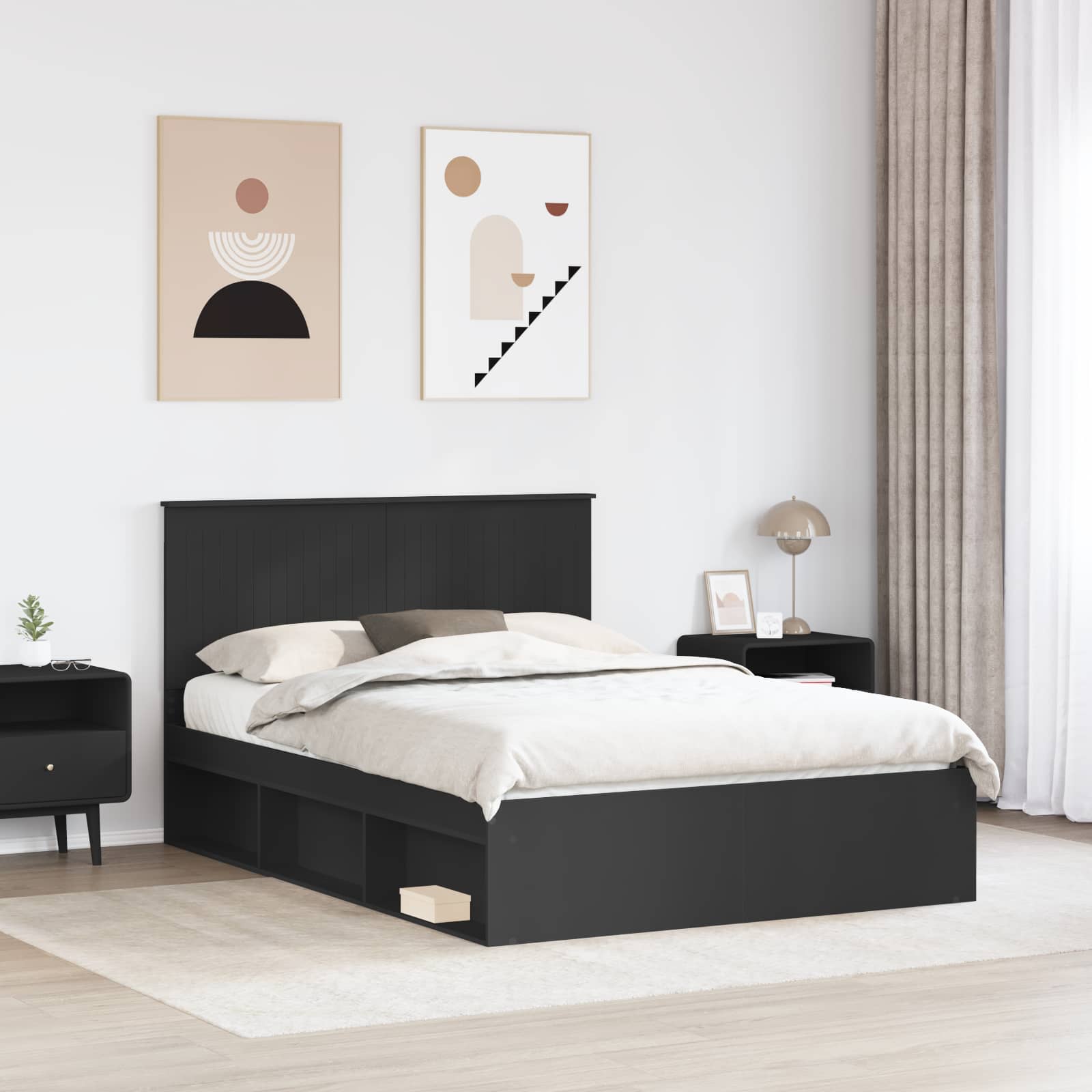 Krevetna konstrukcija Crna 135 x 190 cm Čvrsto borovo drvo