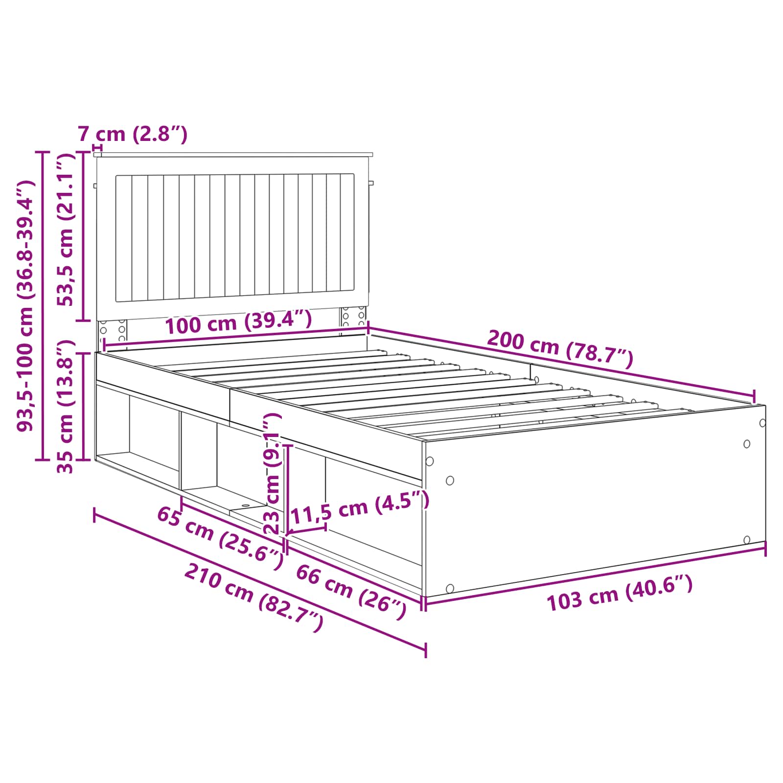 Krevetna konstrukcija Crna 100 x 200 cm Čvrsto borovo drvo