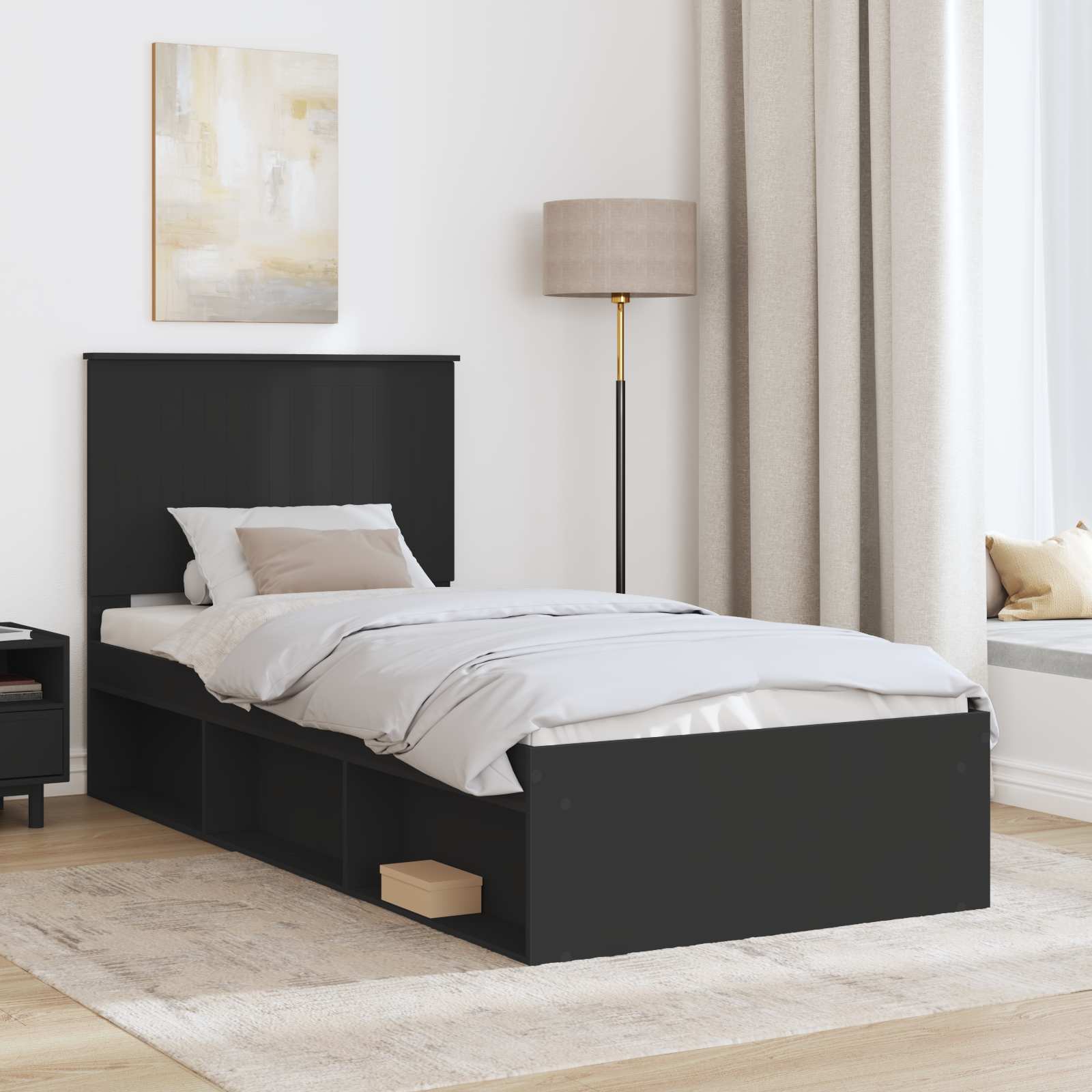 Krevetna konstrukcija Crna 90 x 200 cm Čvrsto borovo drvo