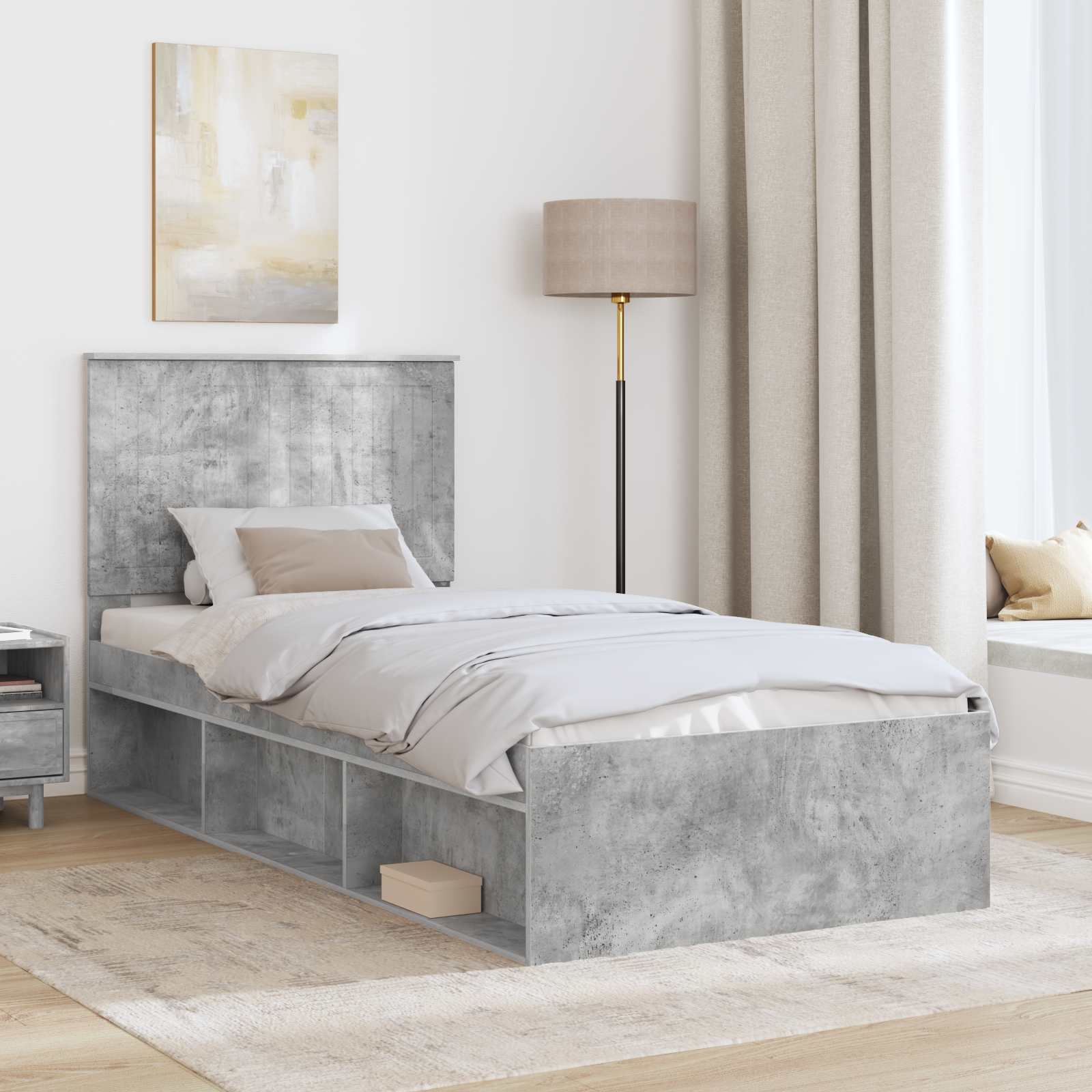 Krevetna konstrukcija s uzglavljem Betonska siva 90 x 190 cm