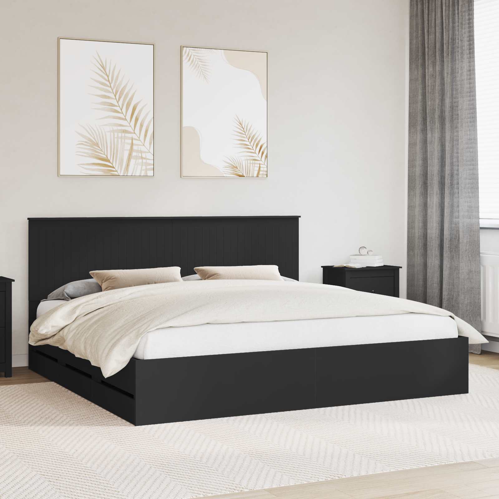 Krevetna konstrukcija Crna 200 x 200 cm Inženjersko Drvo