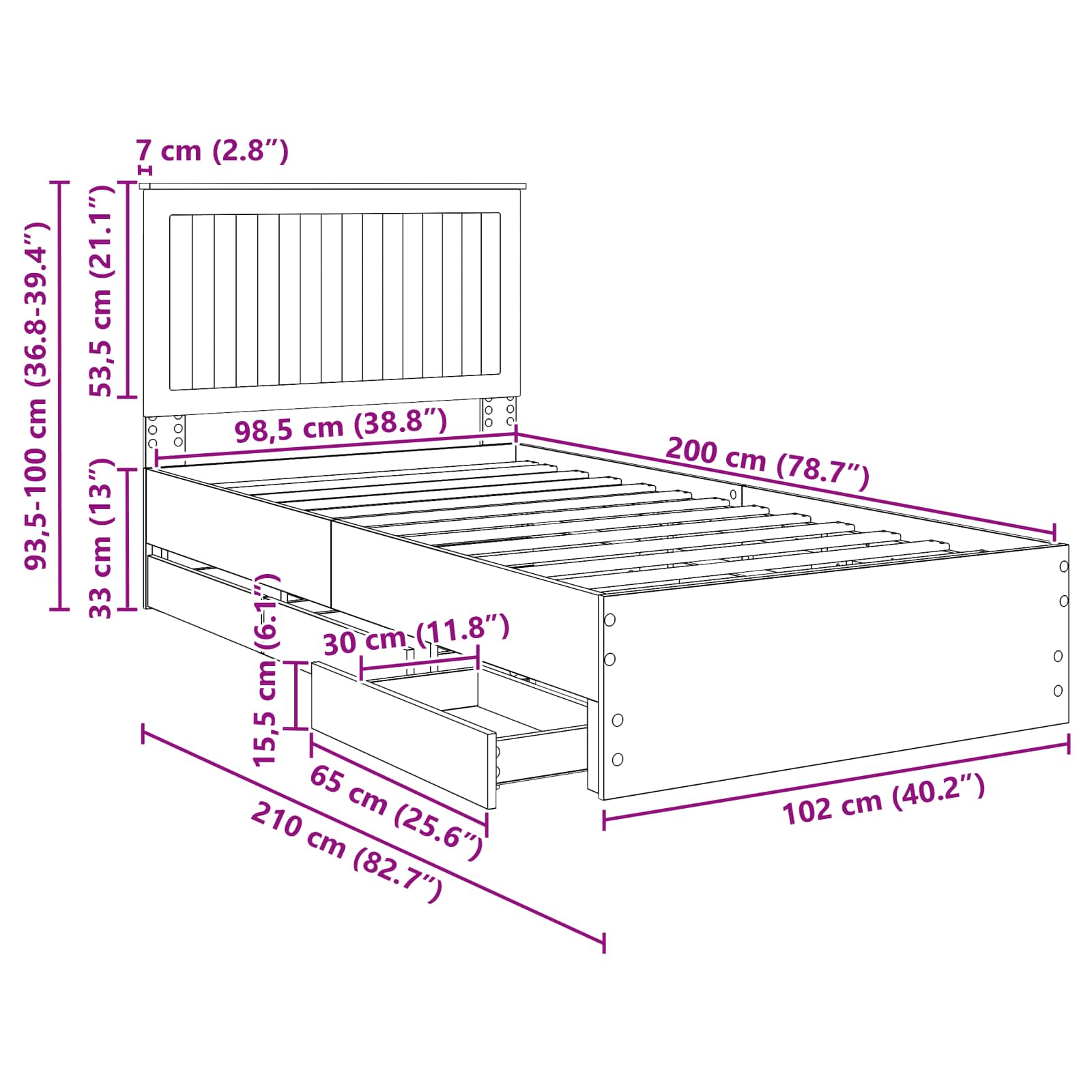 Krevetna konstrukcija Crna 100 x 200 cm Inženjersko Drvo