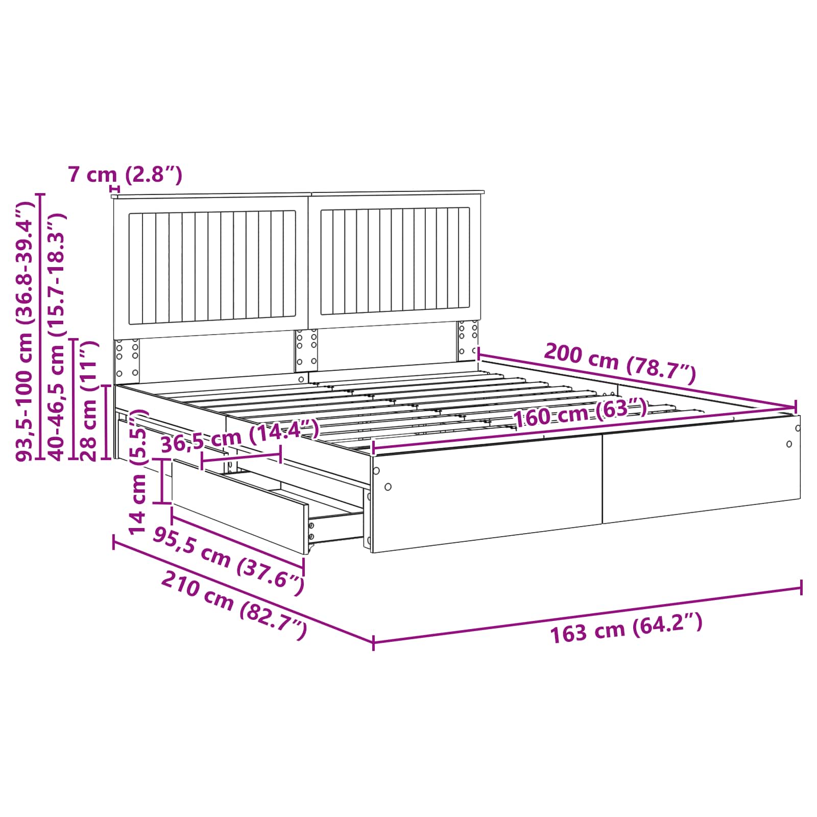 Krevet s od storage Sonoma hrast 160 x 200 cm Konstruirano drvo