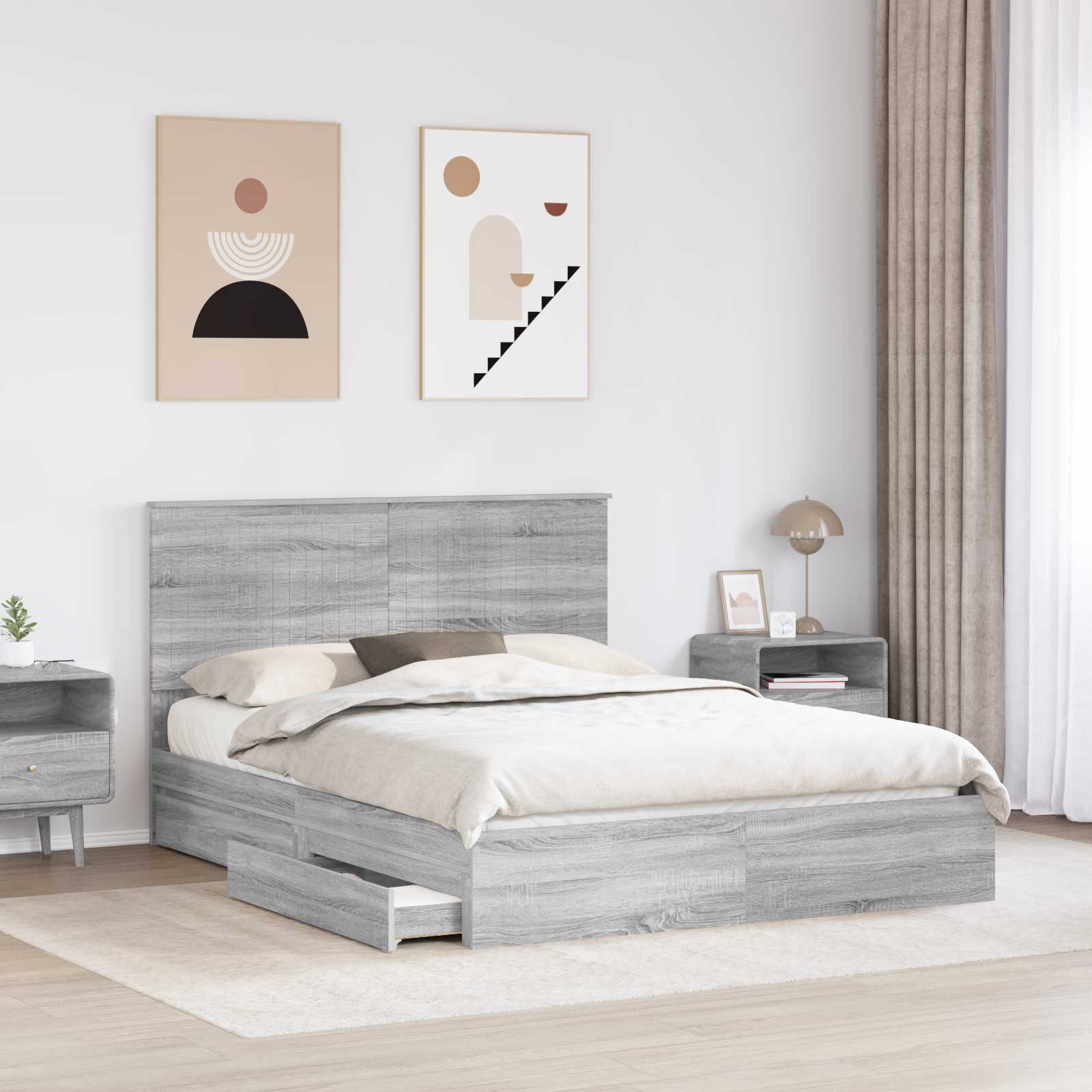 Krevet s od storage Siva Sonoma 150 x 200 cm Konstruirano drvo