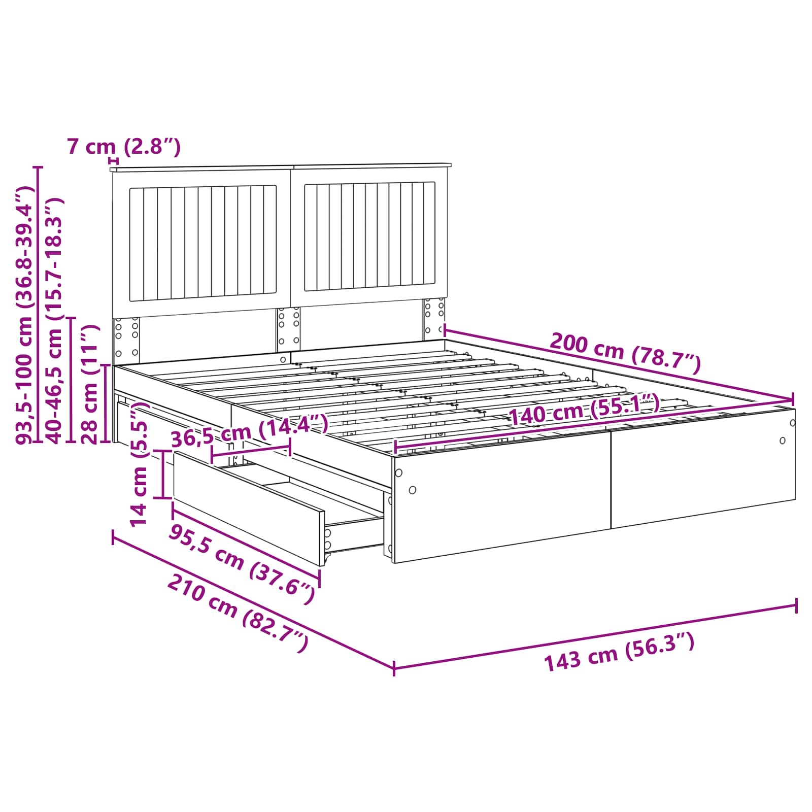 Krevet s od storage Bijelo 140 x 200 cm Konstruirano drvo