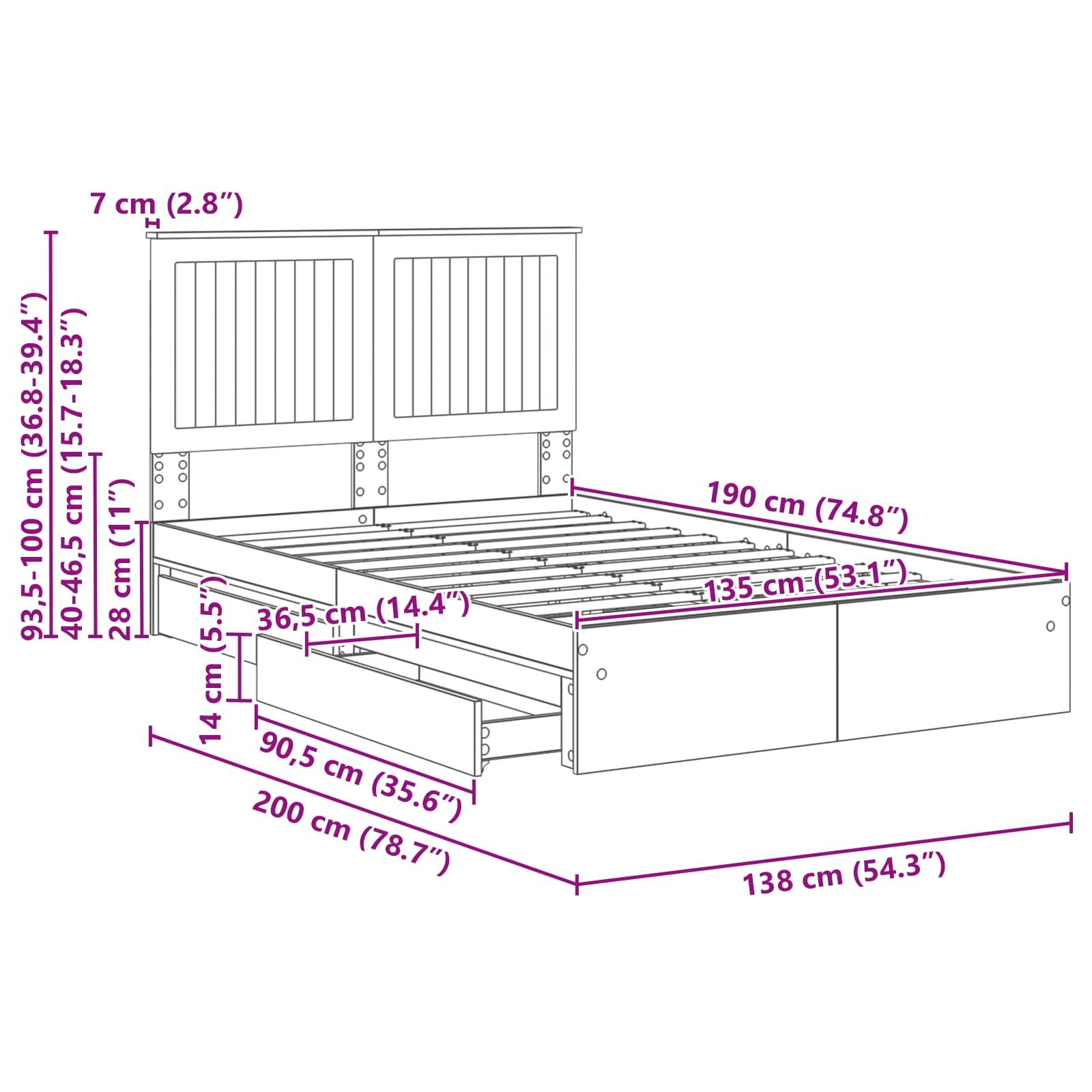 Krevet s od storage Sonoma hrast 135 x 190 cm Konstruirano drvo