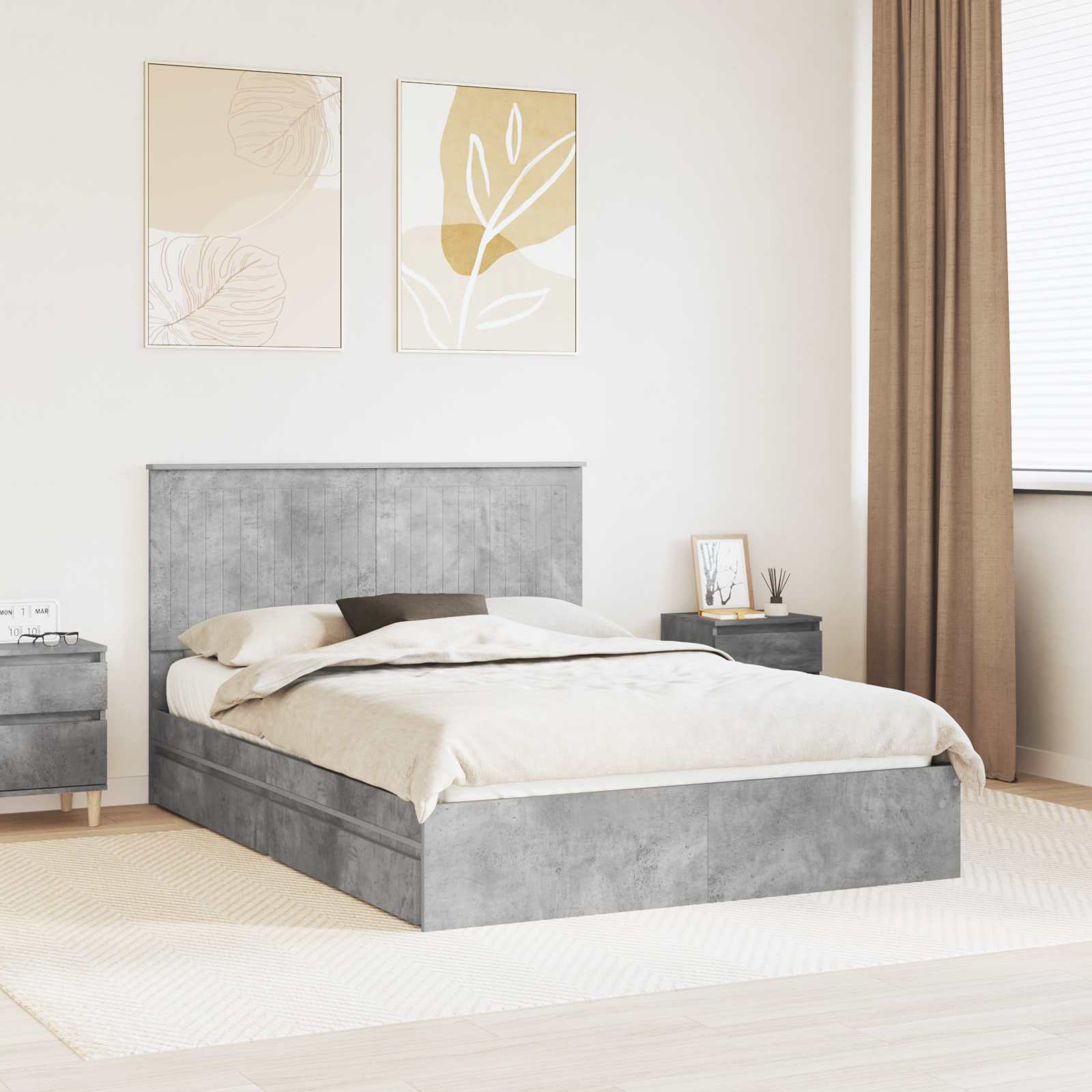 Krevet s od storage s uzglavljem Betonski sivi 135 x 190 cm