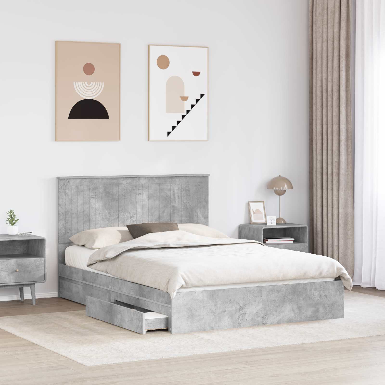 Krevet s od storage s uzglavljem Betonski sivi 135 x 190 cm