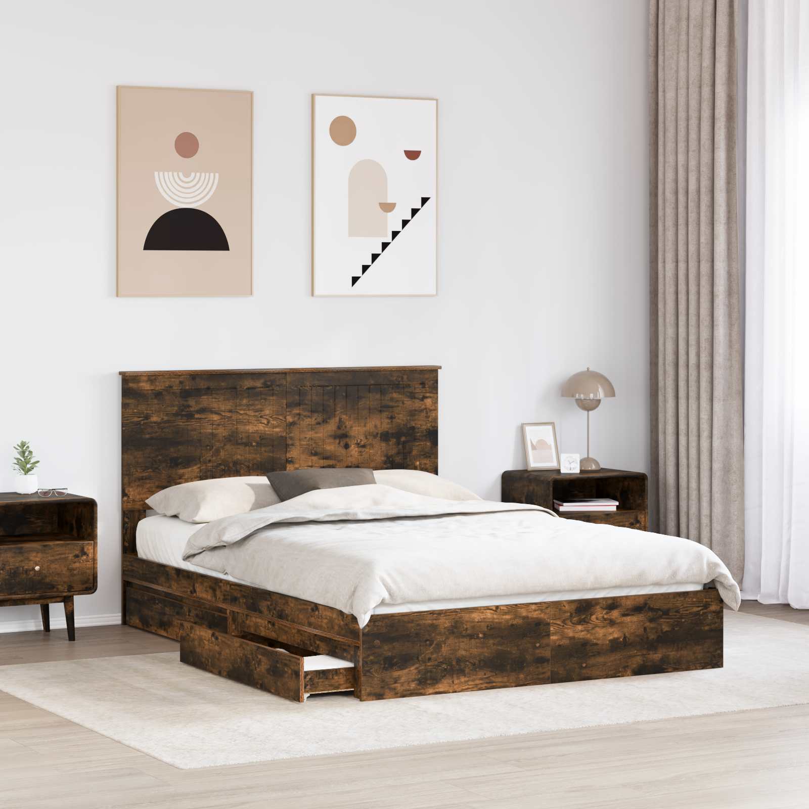 Krevet s od storage s uzglavljem Dimljeni hrast 135 x 190 cm