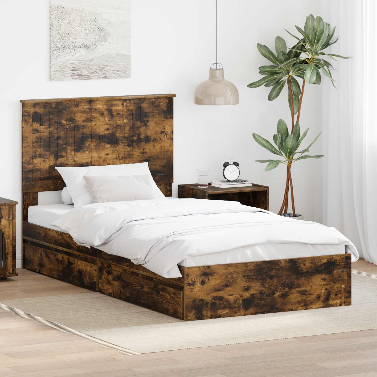Krevet s od storage s uzglavljem Dimljeni hrast 100 x 200 cm