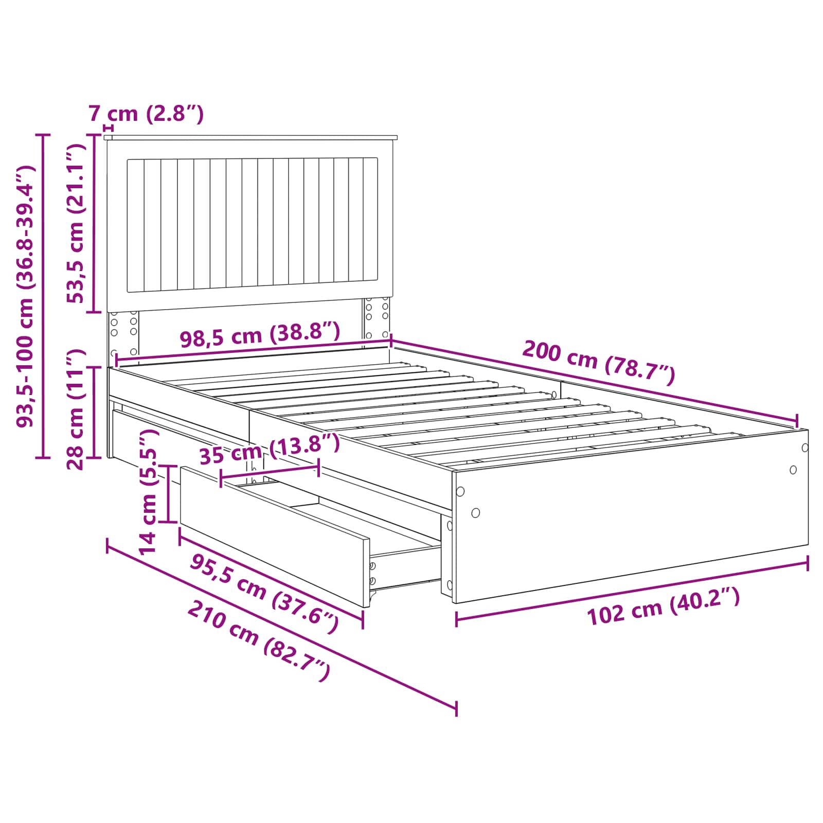 Krevet s od storage Siva Sonoma 100 x 200 cm Konstruirano drvo