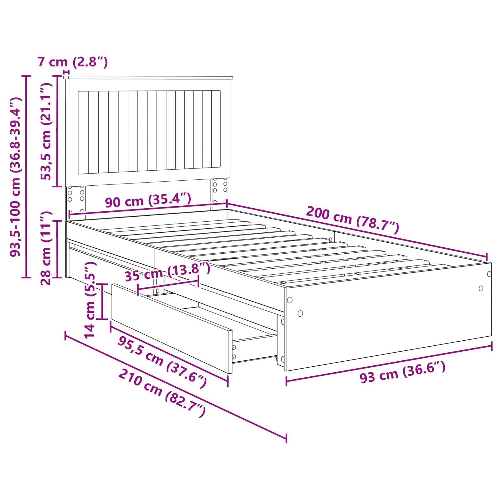 Krevet s od storage Siva Sonoma 90 x 200 cm Konstruirano drvo