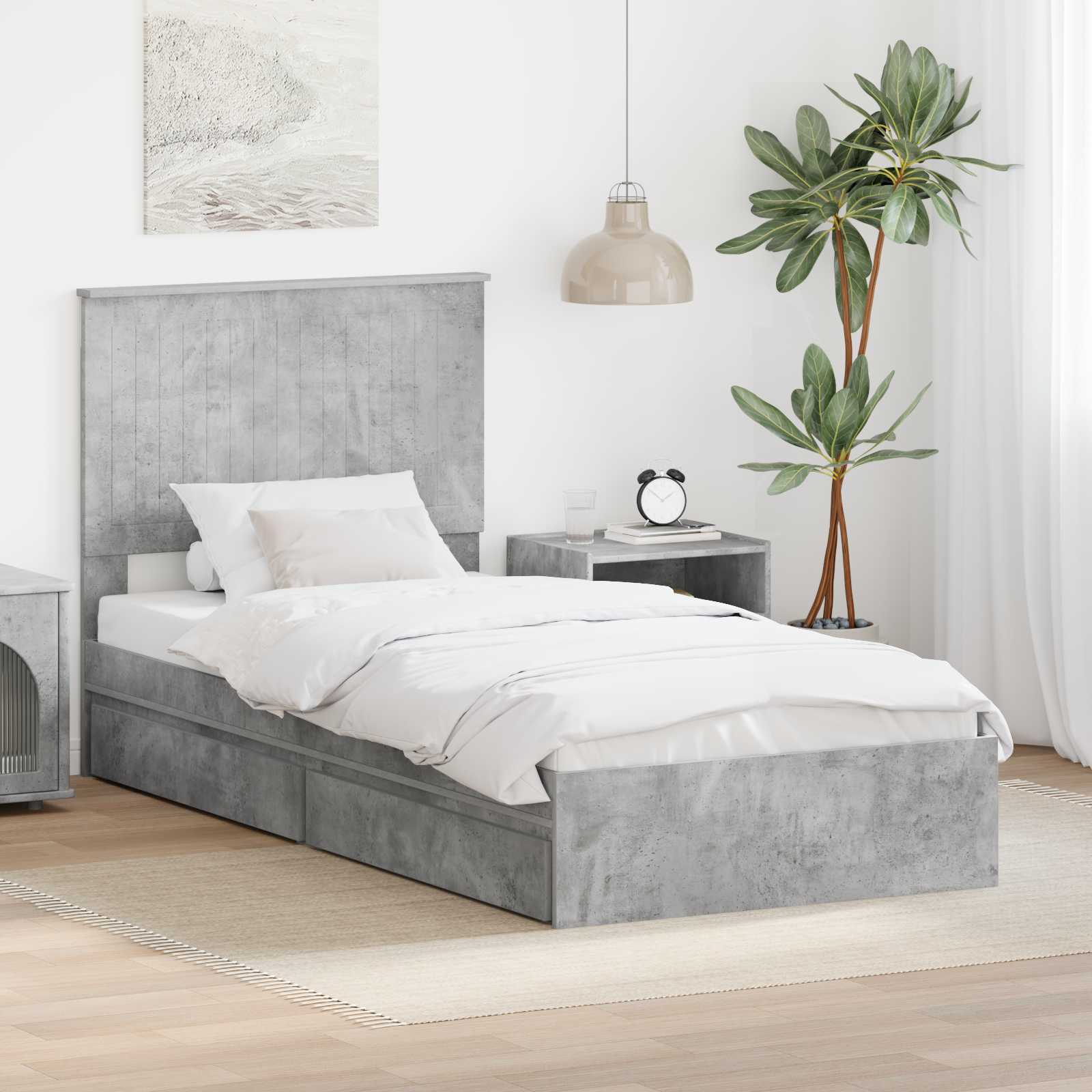 Krevet s od storage Betonski sivi 90 x 190 cm Konstruirano drvo