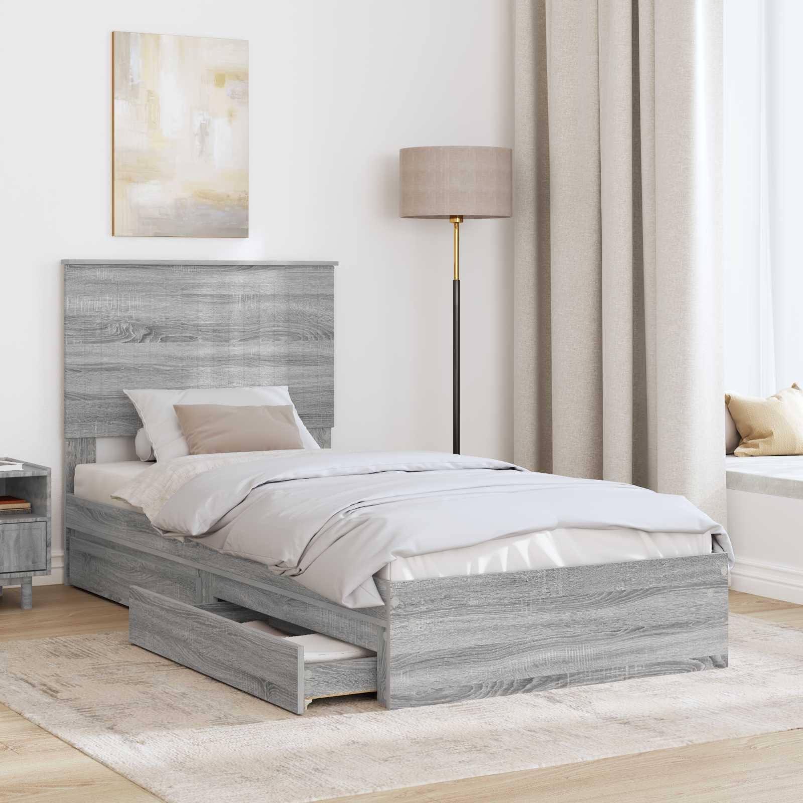 Krevet s od storage Siva Sonoma 90 x 190 cm Konstruirano drvo