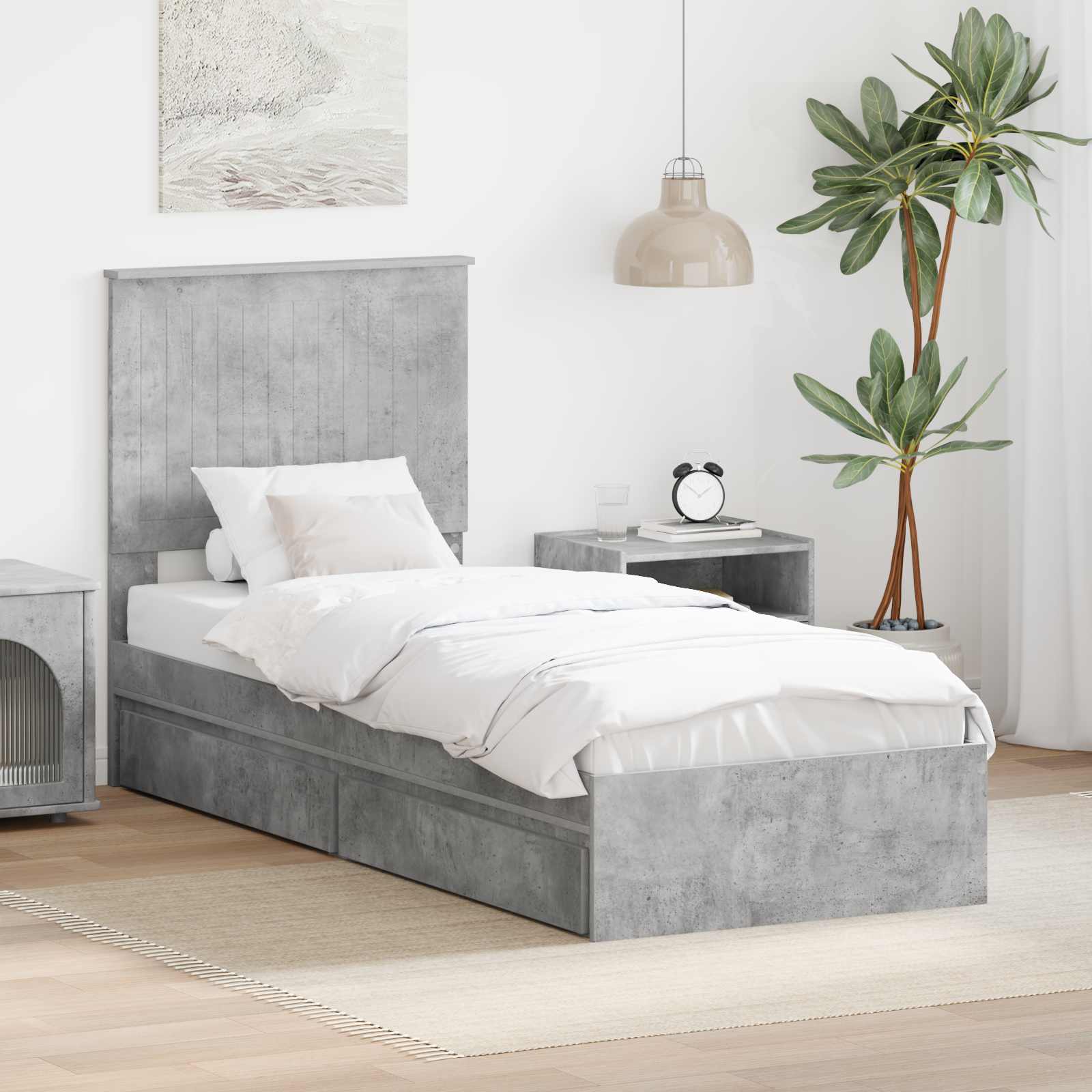 Krevet s od storage Betonski sivi 75 x 190 cm Konstruirano drvo