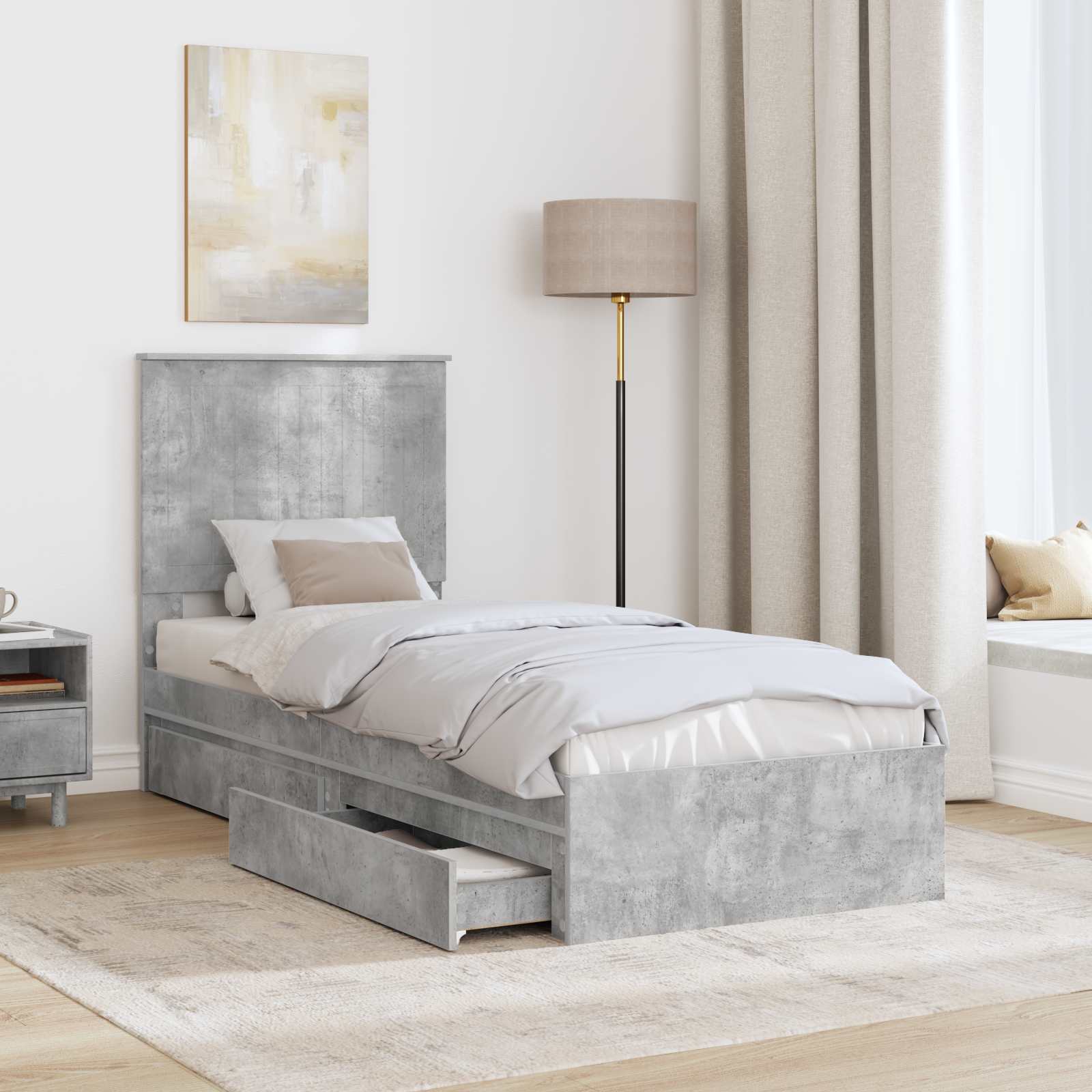 Krevet s od storage Betonski sivi 75 x 190 cm Konstruirano drvo