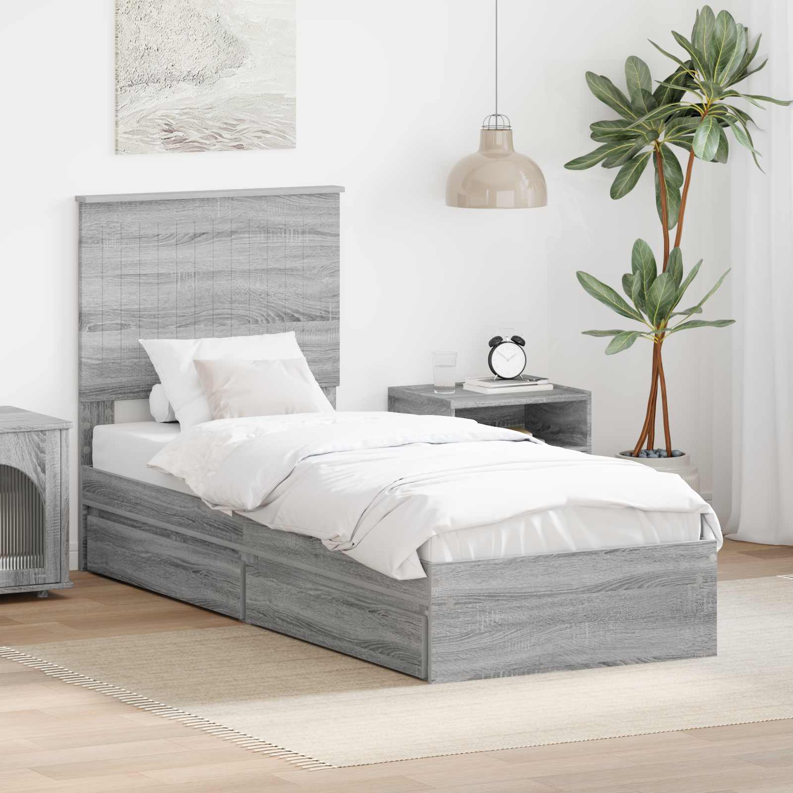Krevet s od storage Siva Sonoma 75 x 190 cm Konstruirano drvo
