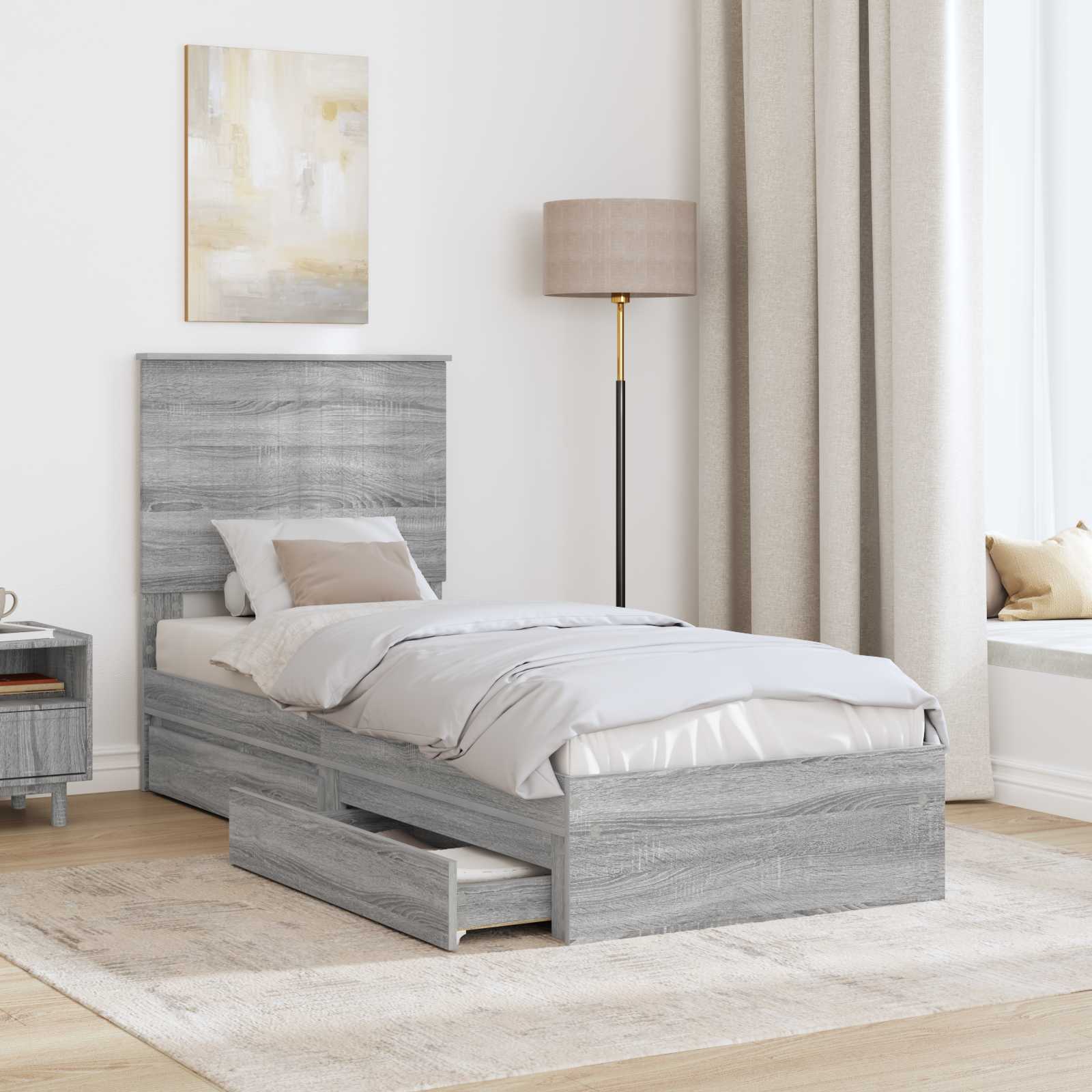 Krevet s od storage Siva Sonoma 75 x 190 cm Konstruirano drvo