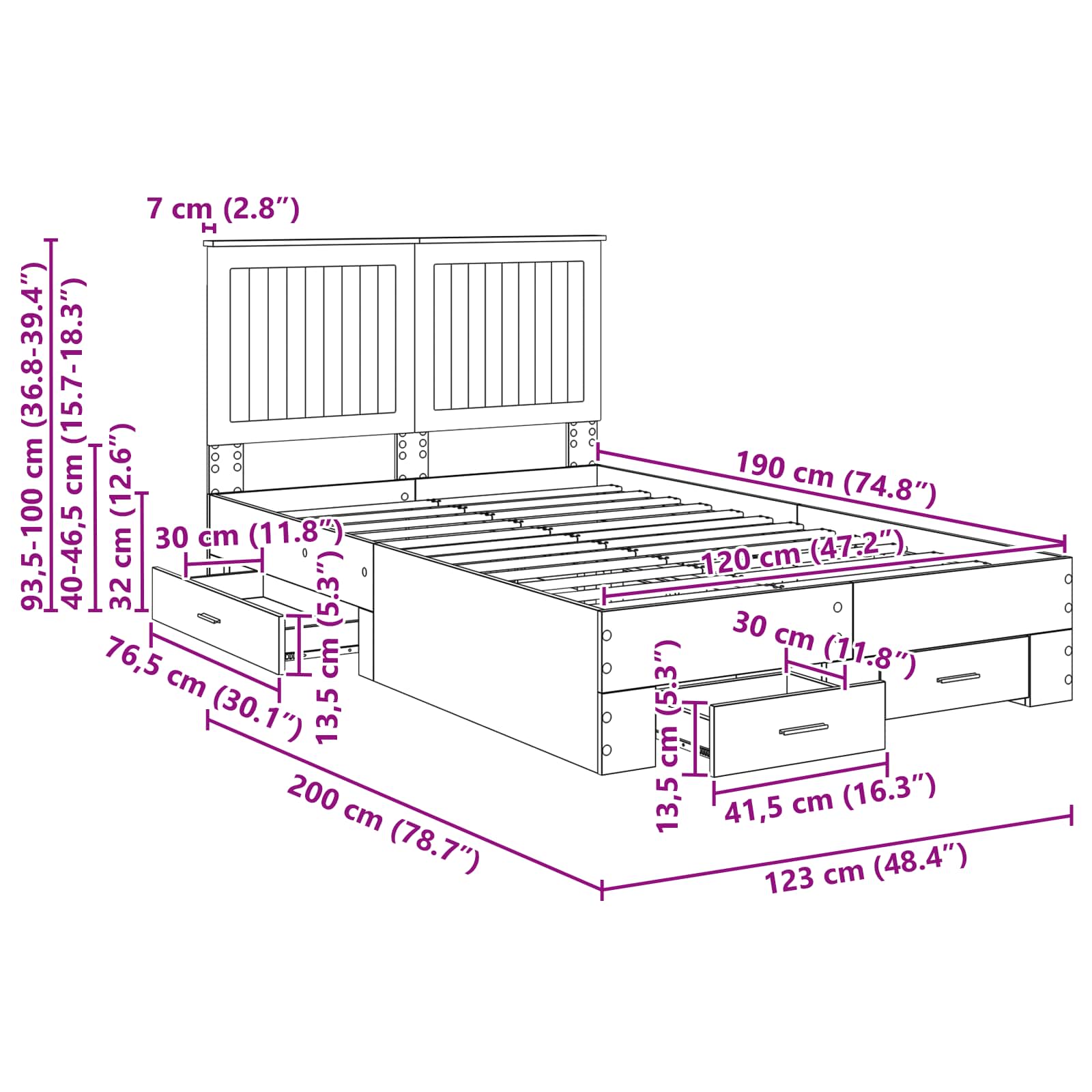 Krevetna konstrukcija s uzglavljem Dimljeni hrast 120 x 190 cm