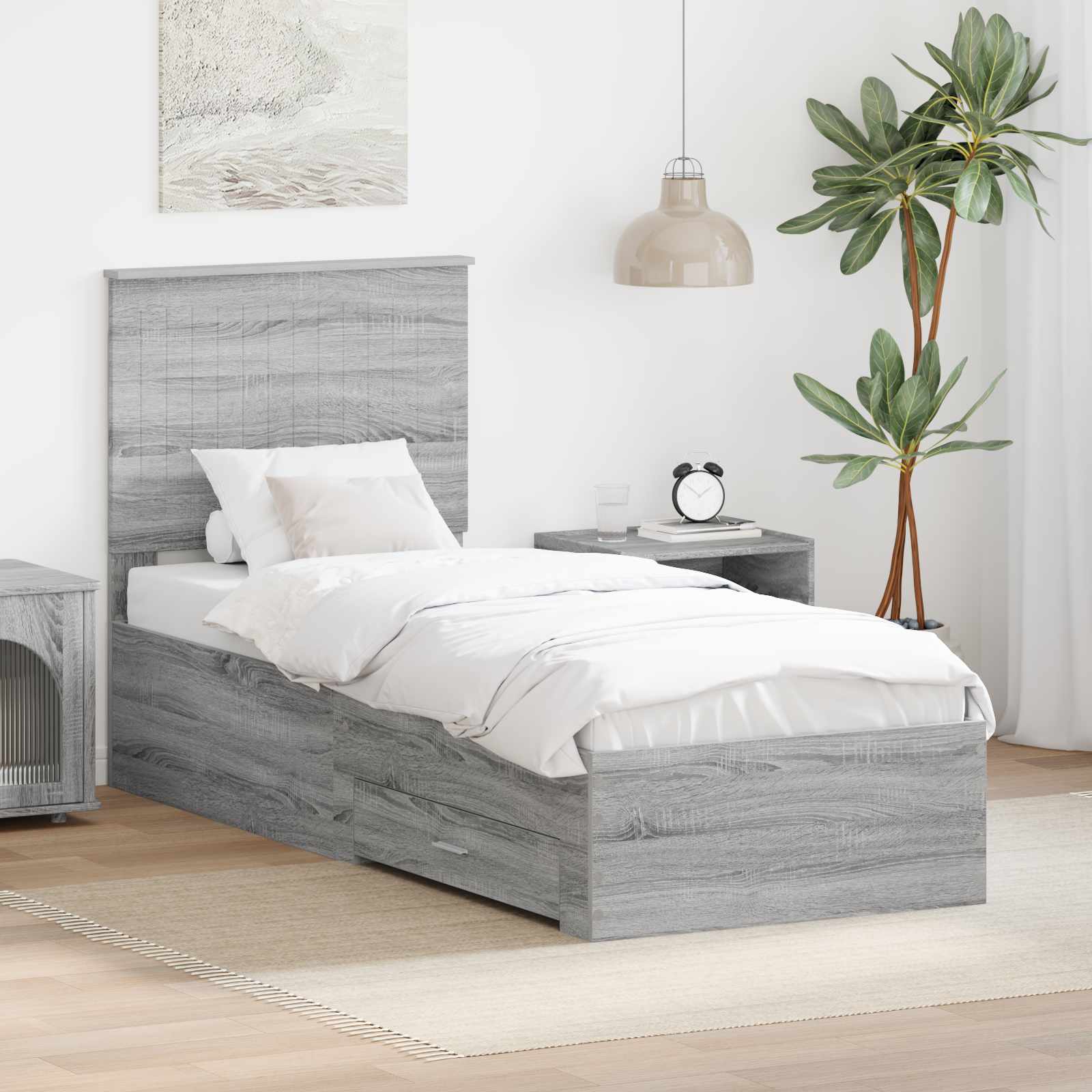 Krevetna konstrukcija Sivi Sonoma i srebrna 70 x 190 cm