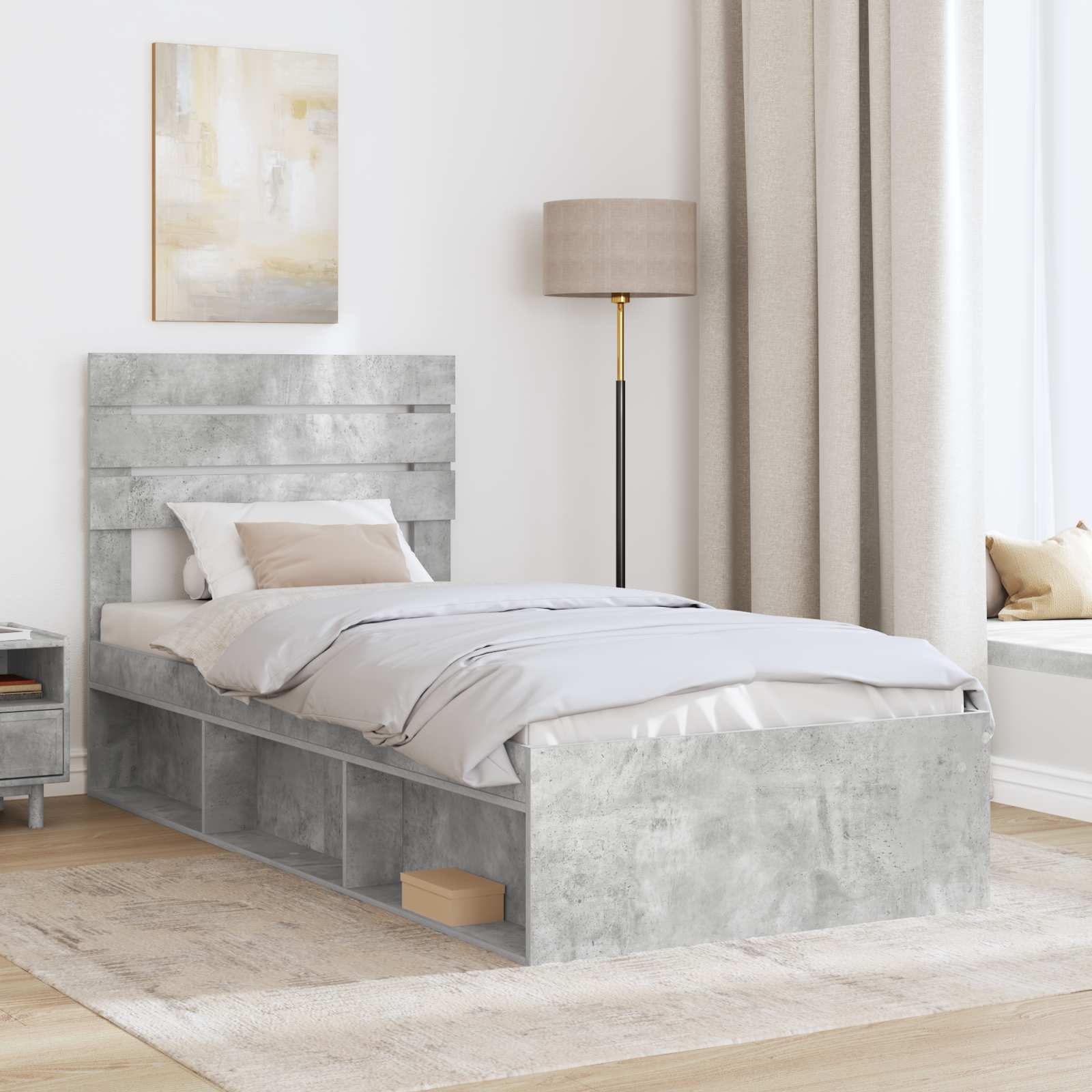 Krevetna konstrukcija Beton 90 x 200 cm Čvrsto borovo drvo