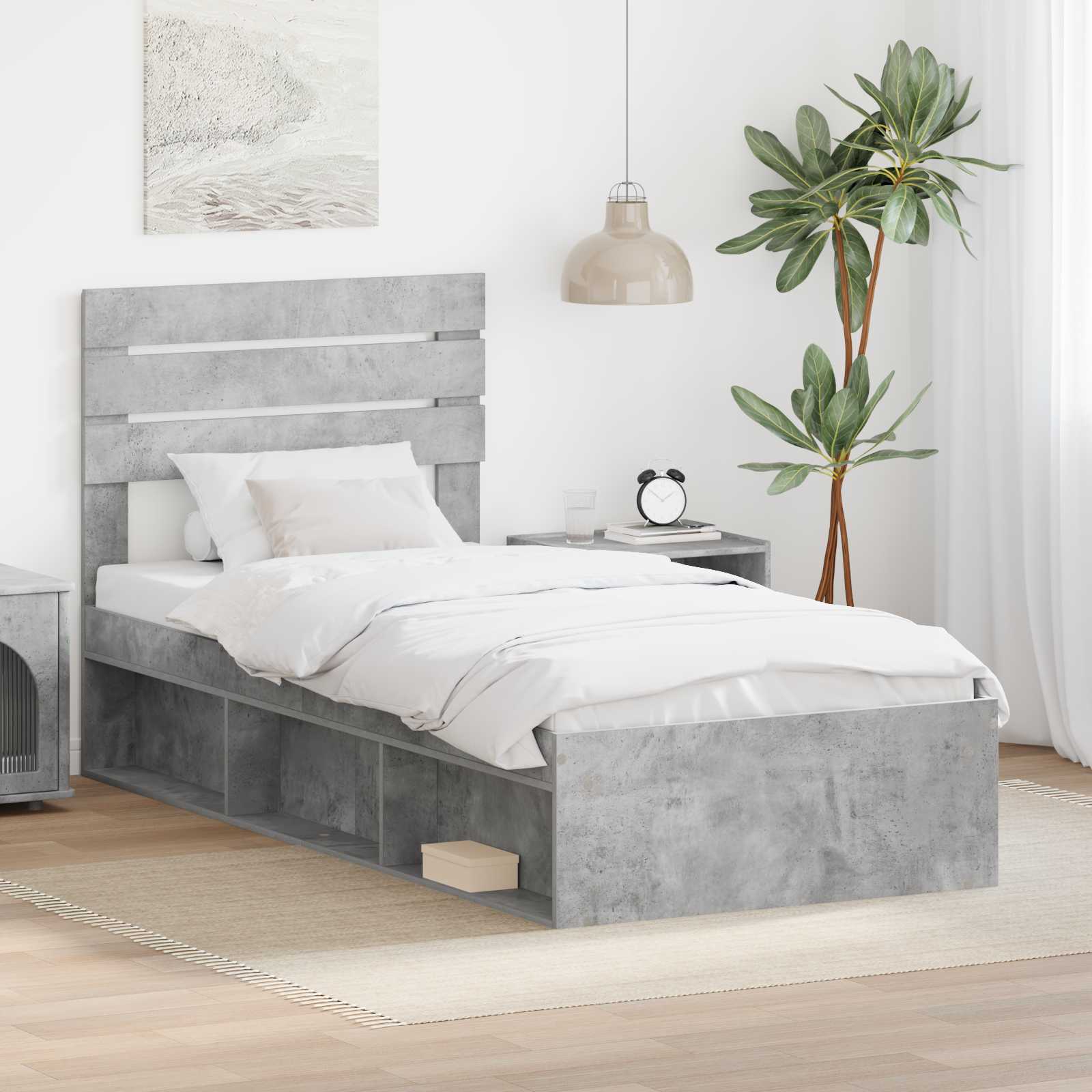 Krevetna konstrukcija s uzglavljem Betonska siva 75 x 190 cm