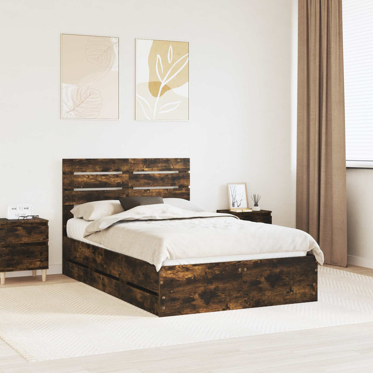 Krevetna konstrukcija s ladicama Dimljeni hrast 120 x 200 cm Smeđa 206 x 123 x 100 cm