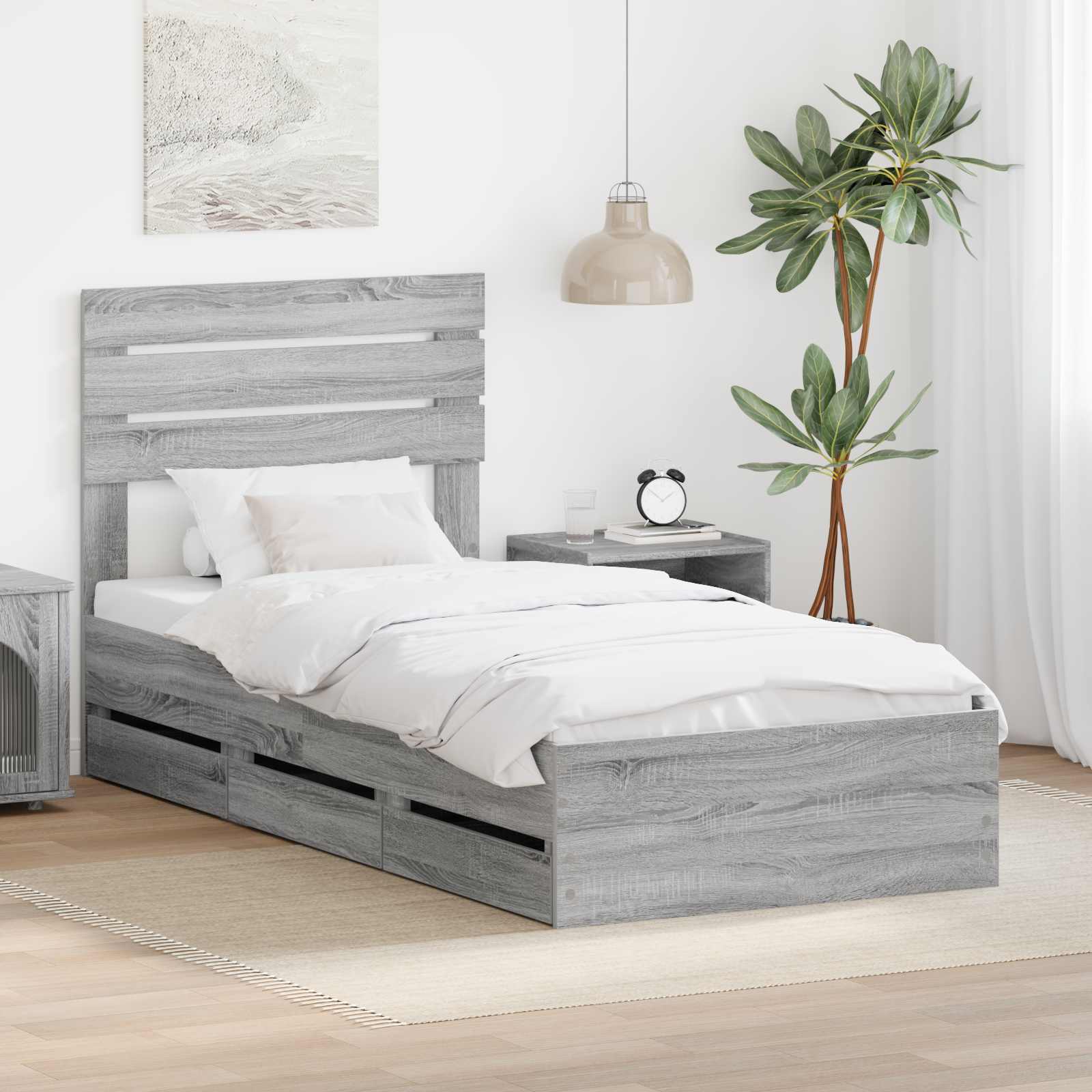 Krevetna konstrukcija Siva Sonoma 90 x 200 cm Inženjersko Drvo