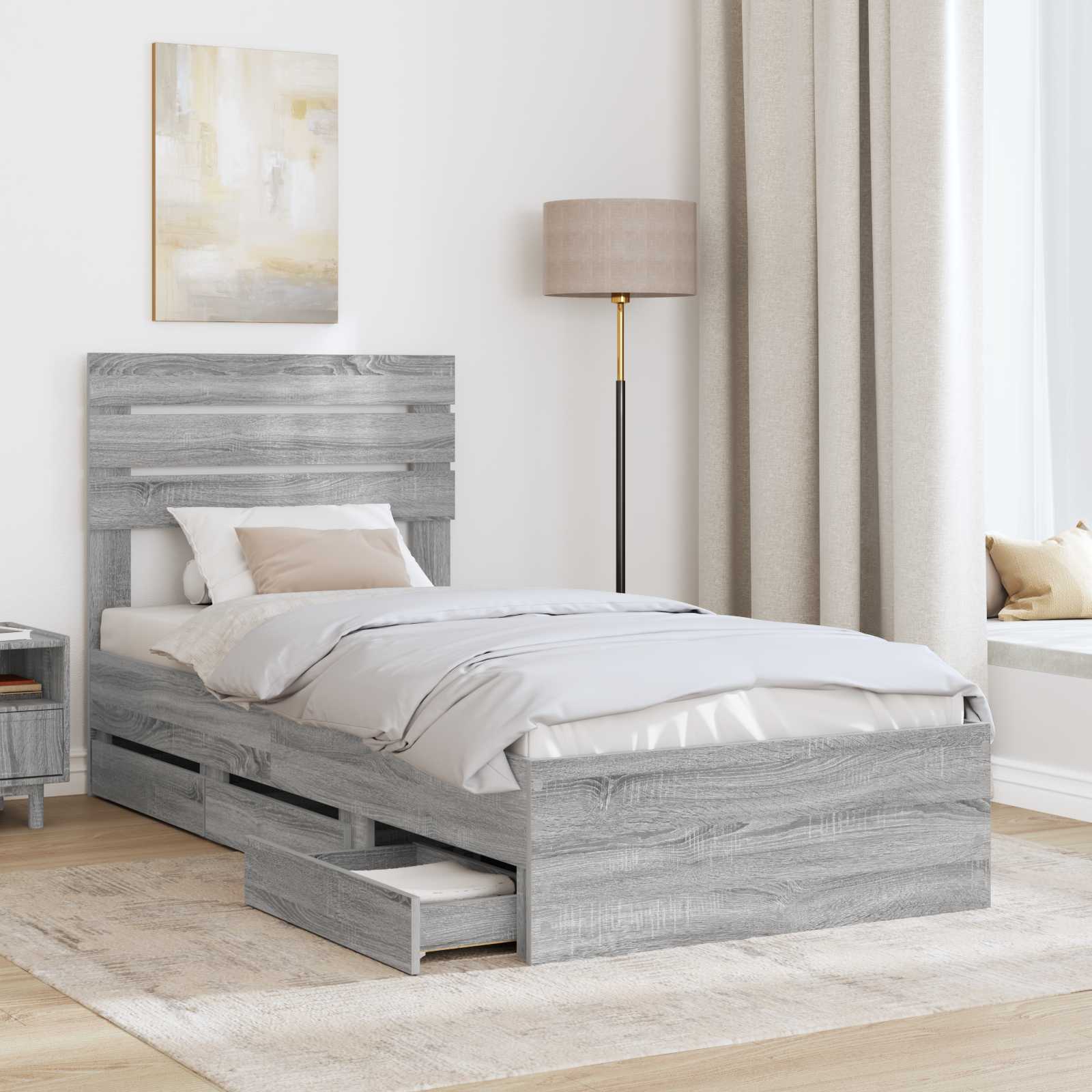 Krevetna konstrukcija Siva Sonoma 75 x 190 cm Inženjersko Drvo