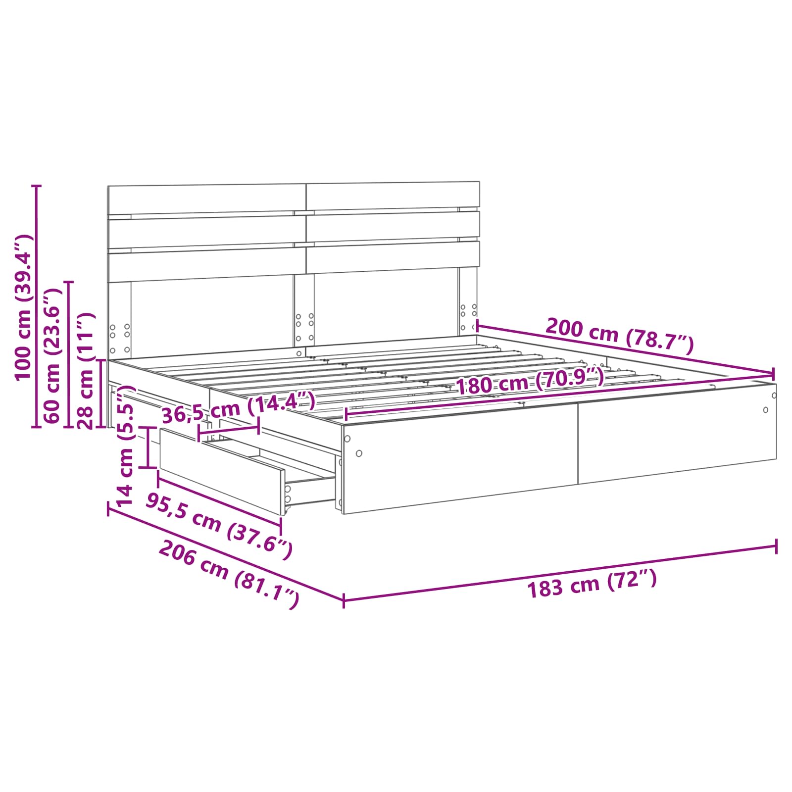 Krevet s od storage Bijelo 180 x 200 cm Konstruirano drvo