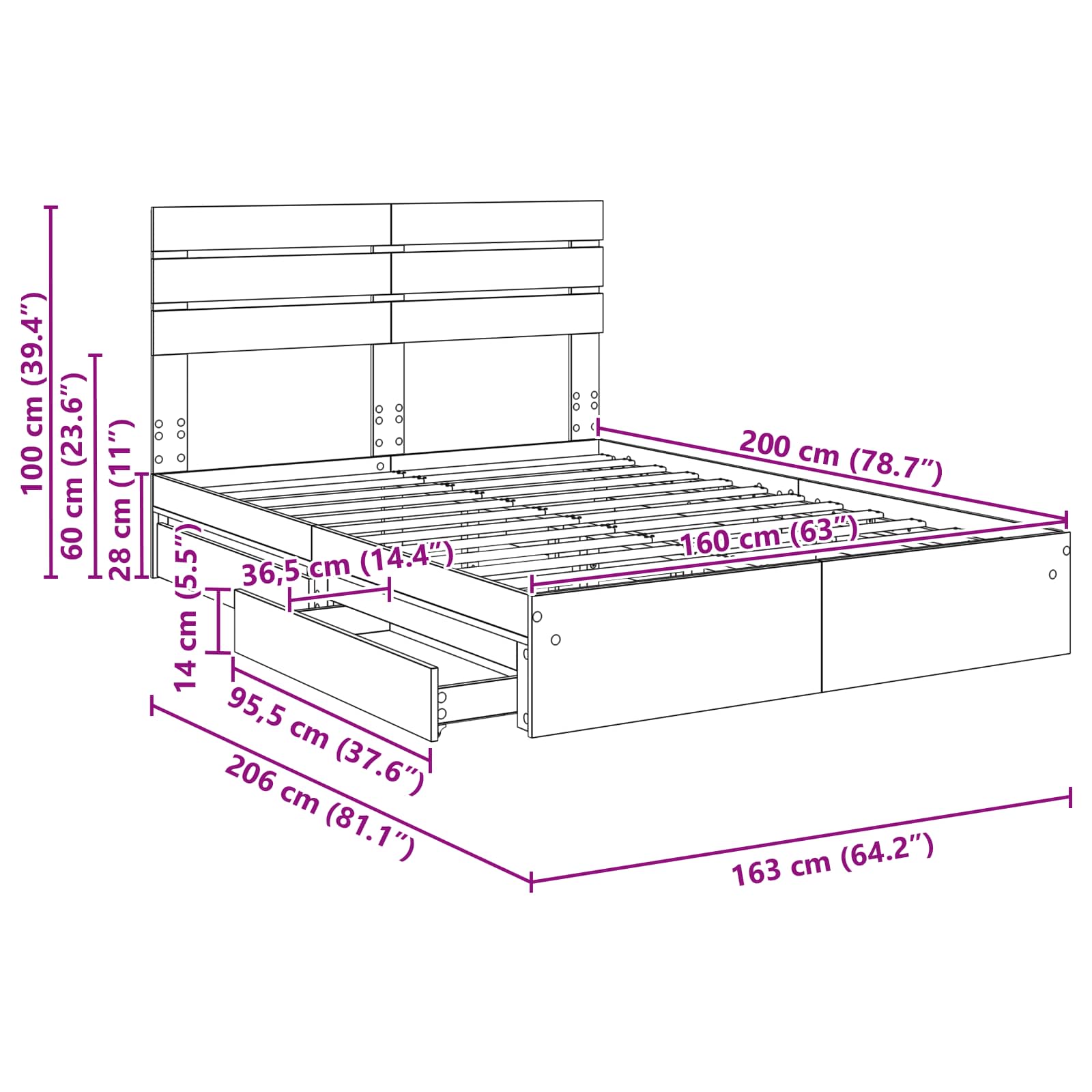 Krevet s od storage Sonoma hrast 160 x 200 cm Konstruirano drvo