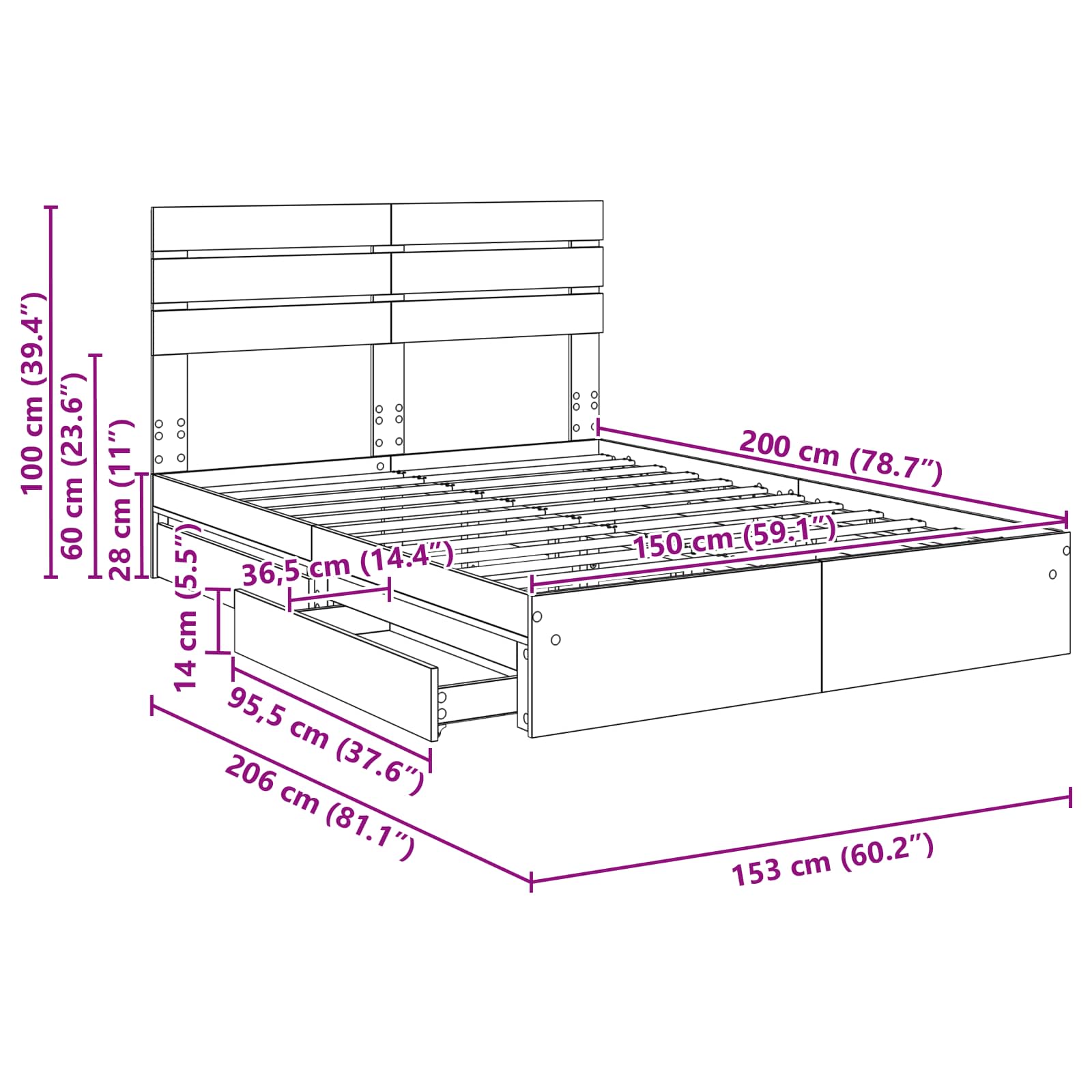 Krevet s od storage Siva Sonoma 150 x 200 cm Konstruirano drvo
