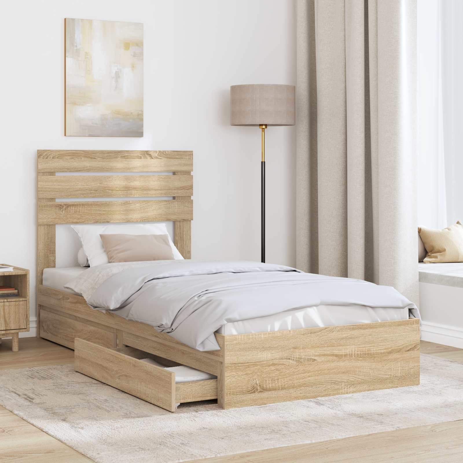 Krevet s od storage Sonoma hrast 100 x 200 cm Konstruirano drvo