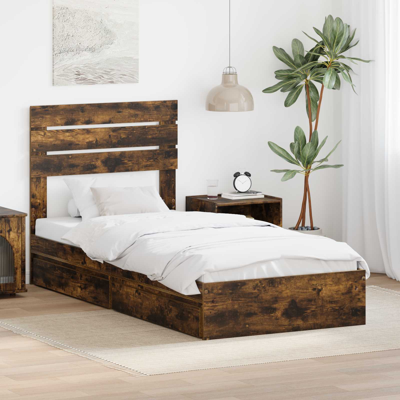 Krevet s od storage s uzglavljem Dimljeni hrast 100 x 200 cm