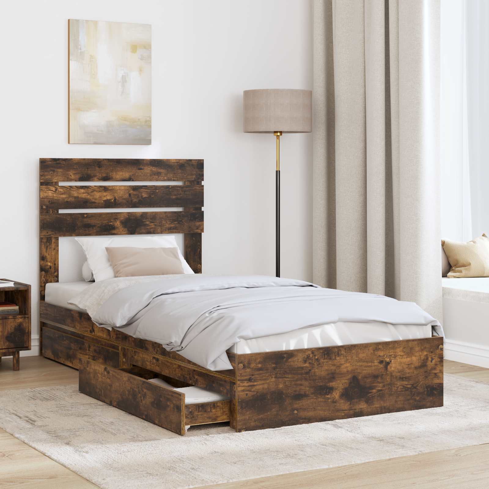 Krevet s od storage s uzglavljem Dimljeni hrast 100 x 200 cm