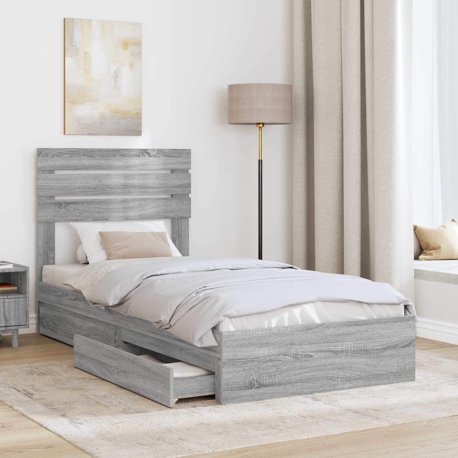 Krevet s od storage Siva Sonoma 100 x 200 cm Konstruirano drvo