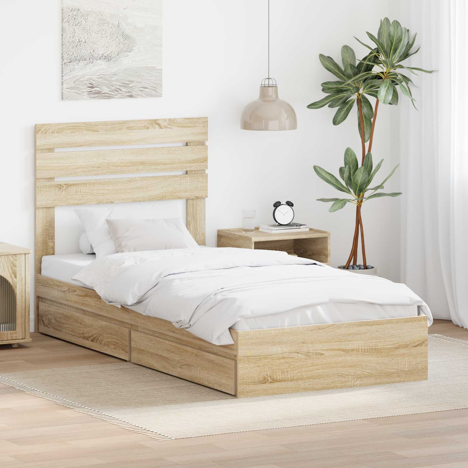 Krevet s od storage Sonoma hrast 90 x 190 cm Konstruirano drvo