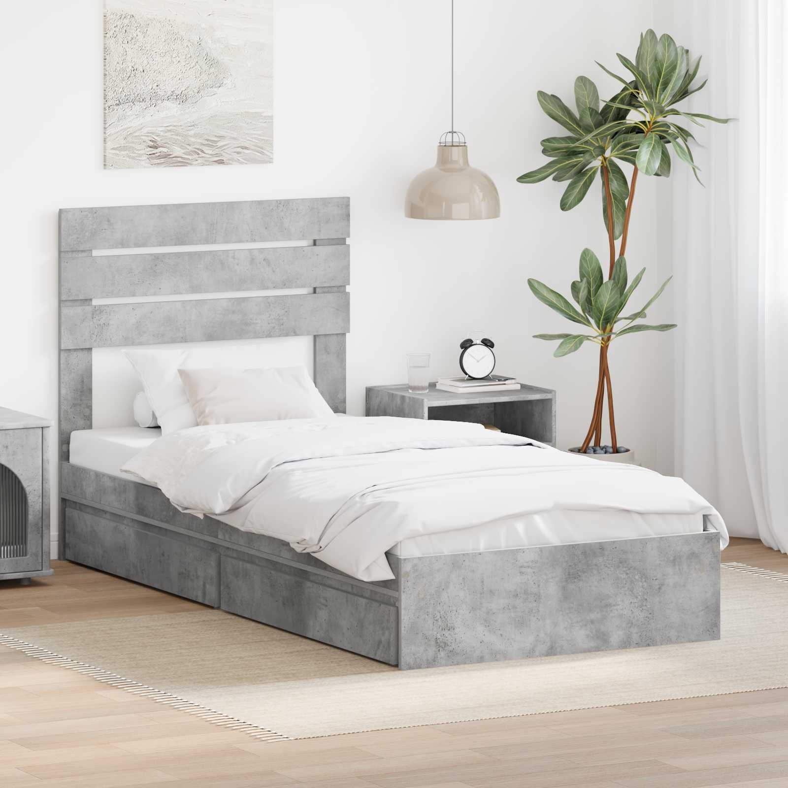 Krevet s od storage Betonski sivi 90 x 190 cm Konstruirano drvo